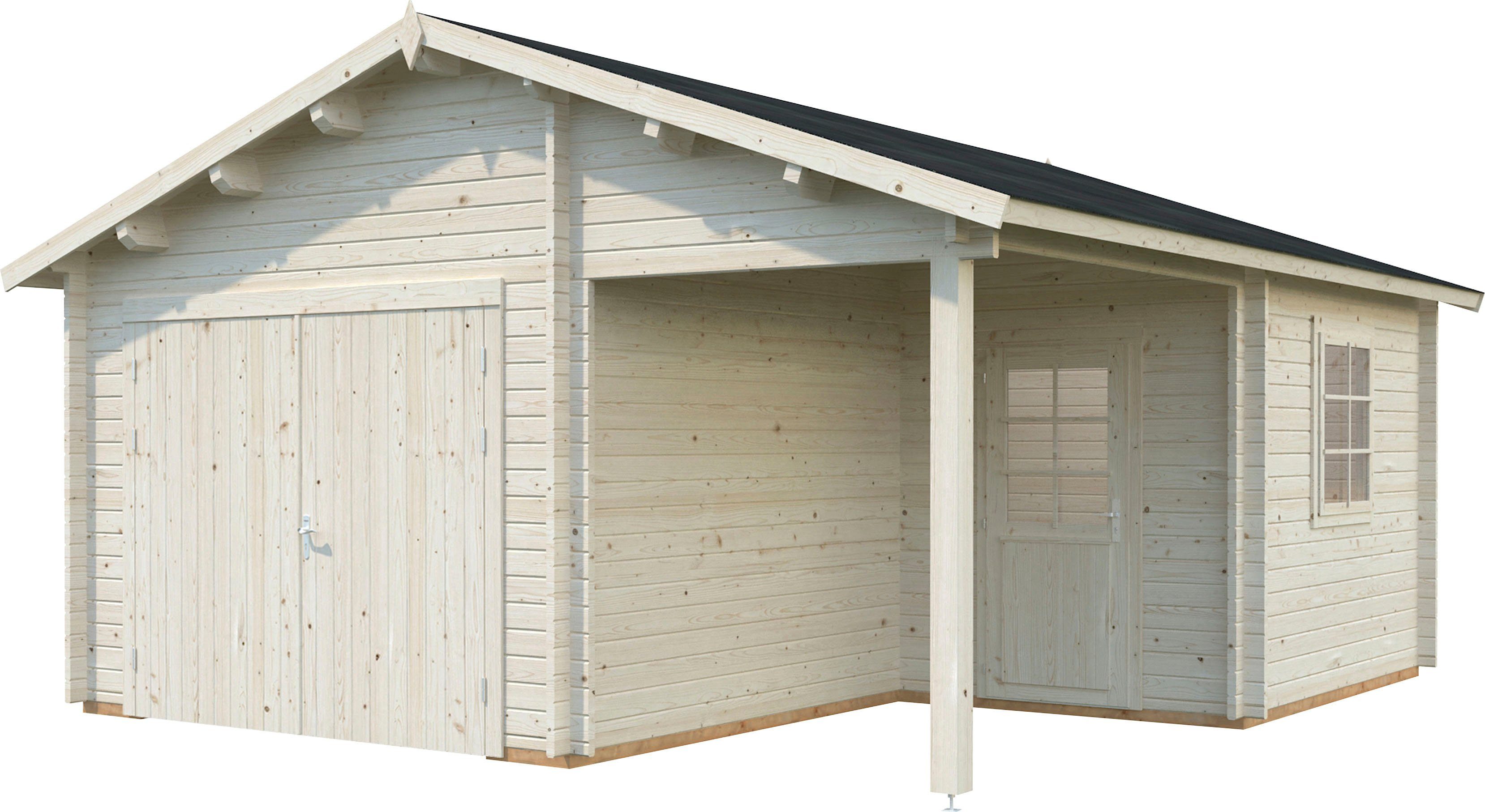 Palmako Garage Roger, BxTxH: 564x601x321 cm, mit Anbau und Holztor, natur | Garagen