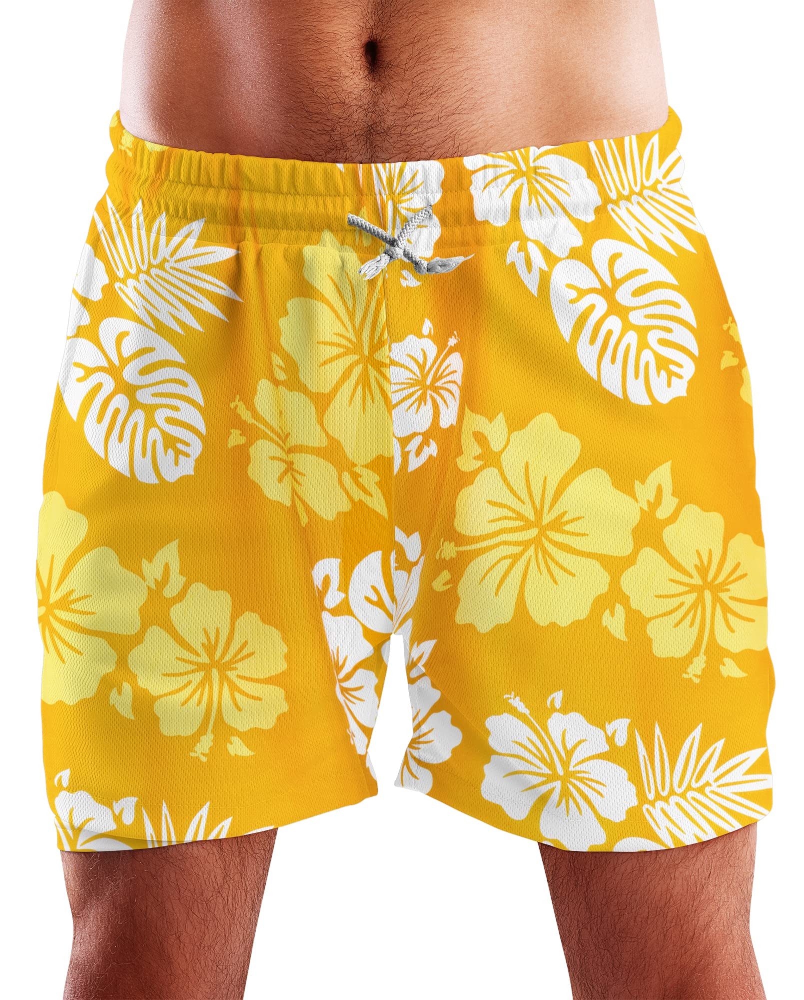 King Kameha Badeshorts Mono Hibiscus Hawaii Bade-Shorts Mesh-Einsatz Verschluss Kordelzug Mit integriertem Mesh-Innenslip für extra Komfort