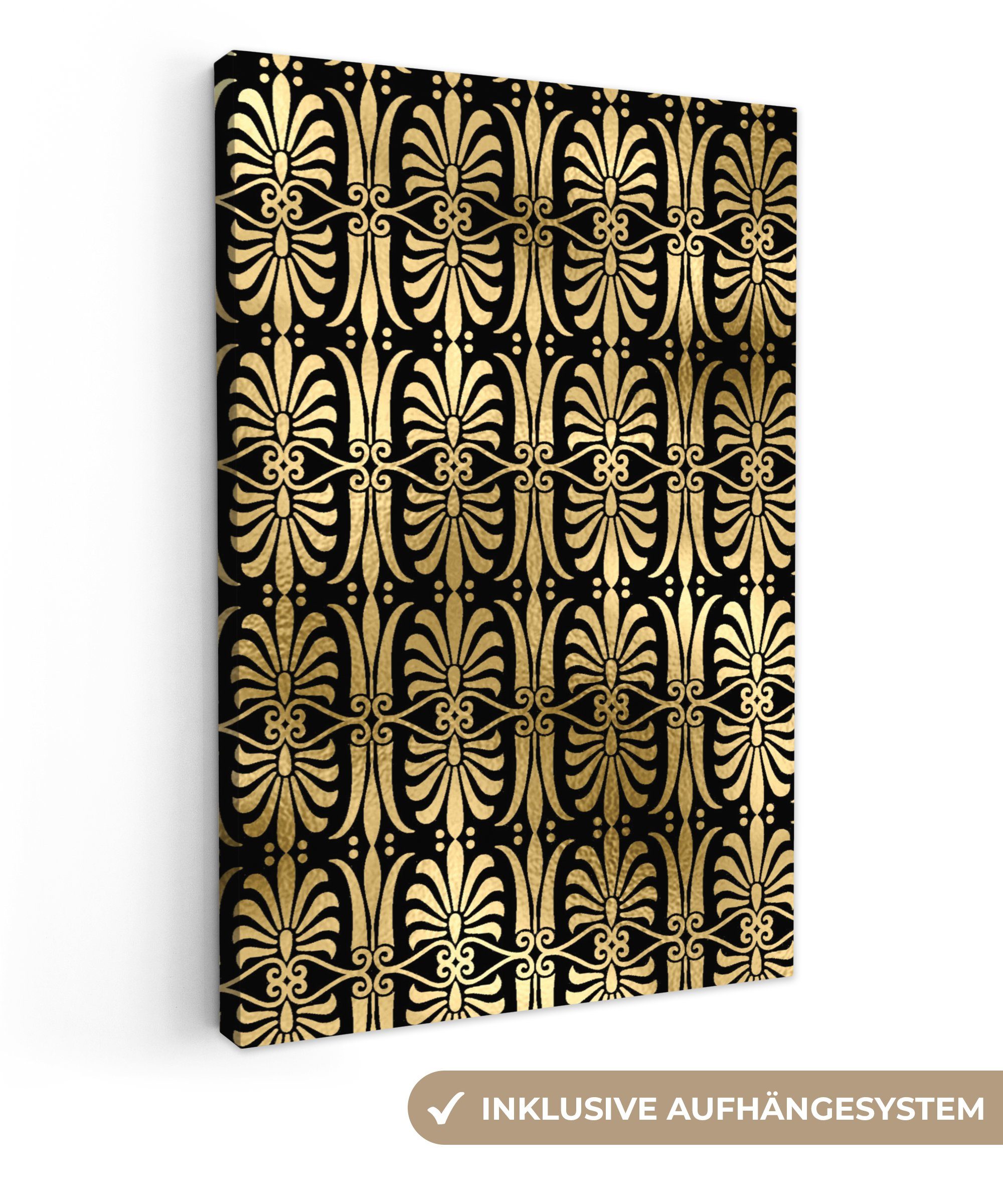 OneMillionCanvasses® Leinwandbild Muster - Art Deco - Gold, (1 St), Leinwandbild fertig bespannt inkl. Zackenaufhänger, Gemälde, 20x30 cm
