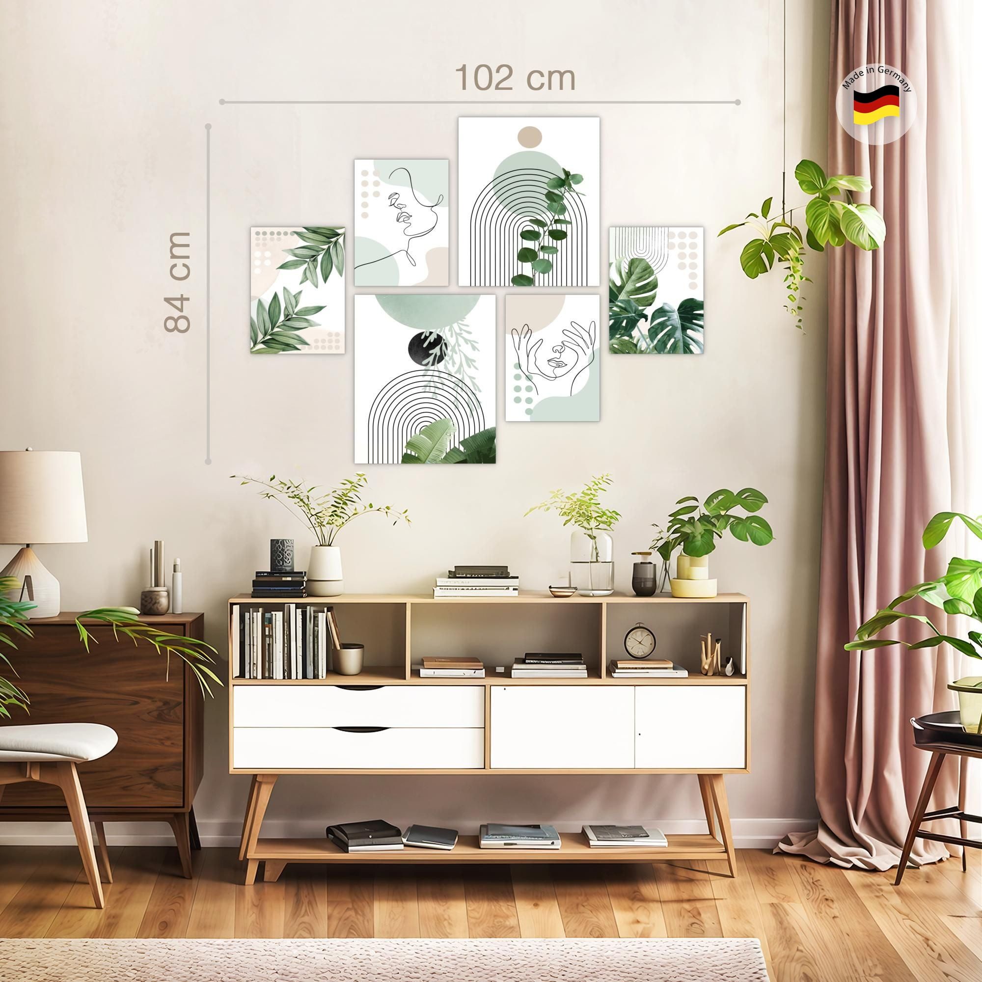 Novart Wandbild Blätter Pflanzen Grün Abstrakt Figuren Schlafzimmer Wohnzimmer