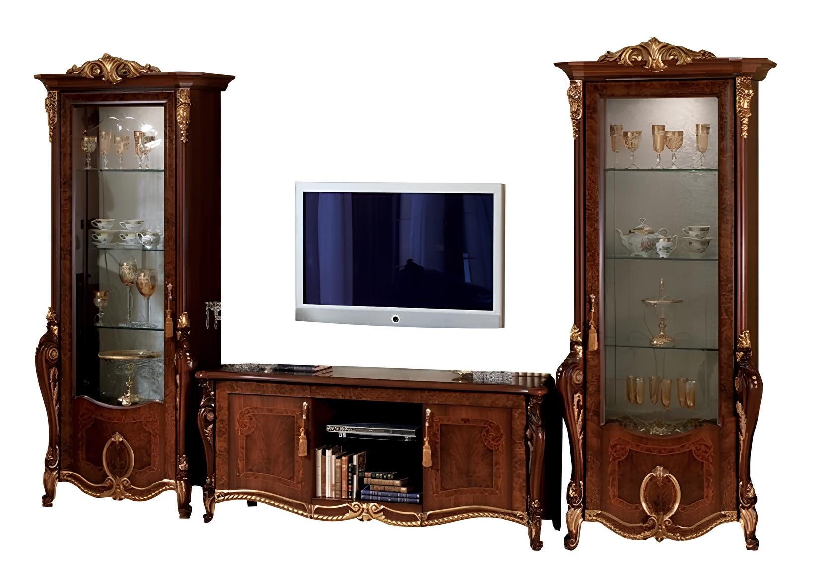 JVmoebel Wohnzimmer-Set Designer Wohnzimmermöbel von Arredoclassic in Braun mit Vitrinen, Made in Europa
