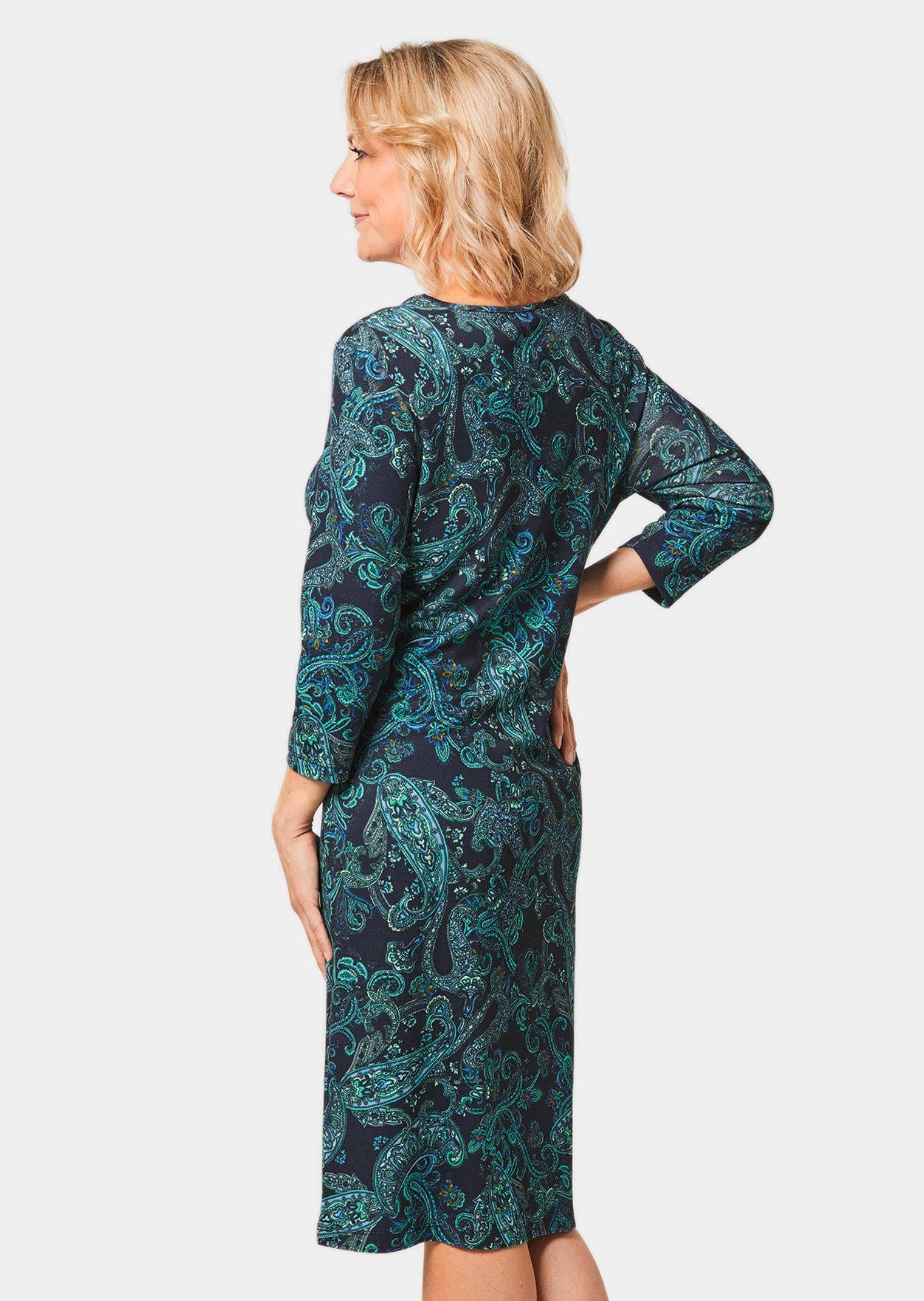 GOLDNER Jerseykleid Midikleid mit Paisley-Muster Druckkleid mit U-Boot-Ausschnitt, Knielänge und 3/4-Arm