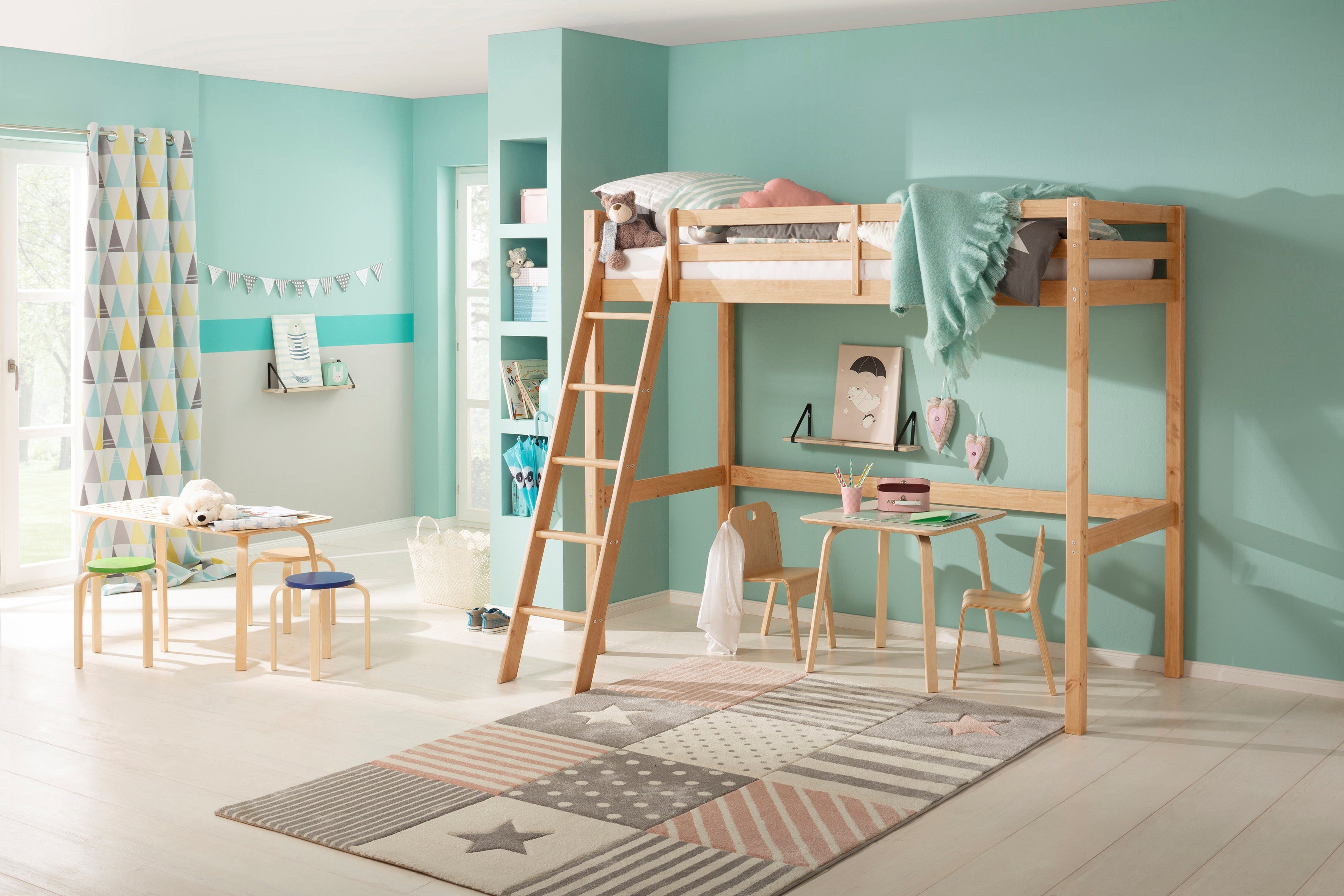 Lüttenhütt Kinderbett "Alpi", Kiefernholz, Inklusive Leiter und Lattenrost, günstig online kaufen