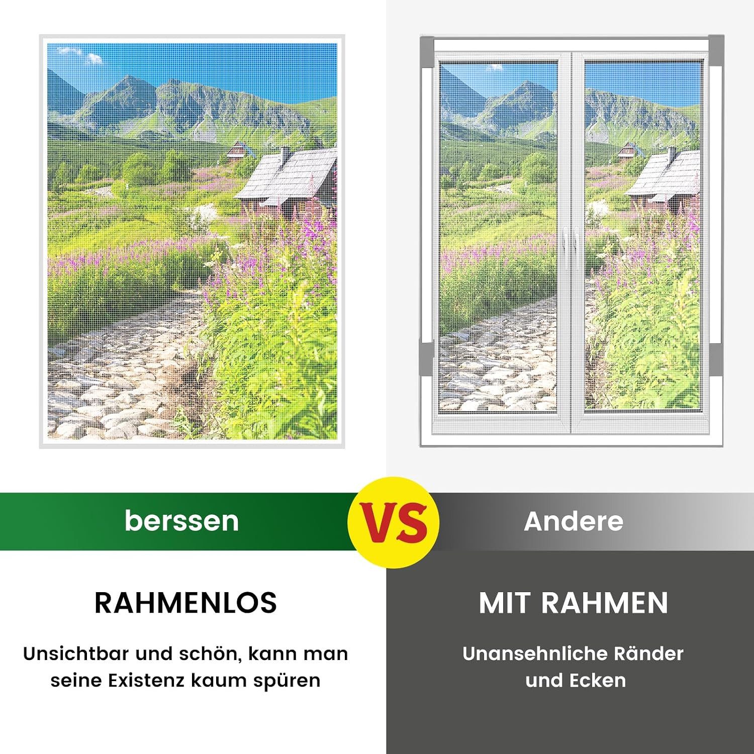FELIXLEO Fliegengitter-Gewebe 2 Fliegengitter Fenster 180x151cm Ohne Bohren Mit Klettband Weiß, (1-St)