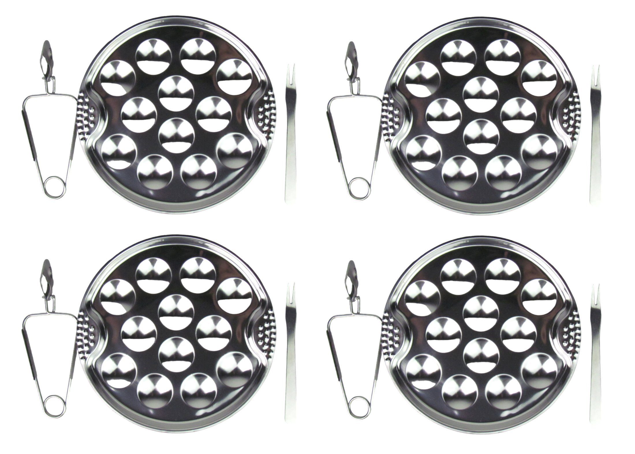 Les Saveurs Servier-Set Schneckenset aus Edelstahl für 4 Personen, (12-tlg), je 4 x Pfannen für 12 Schnecken, Zangen und Gabeln von Les Saveurs