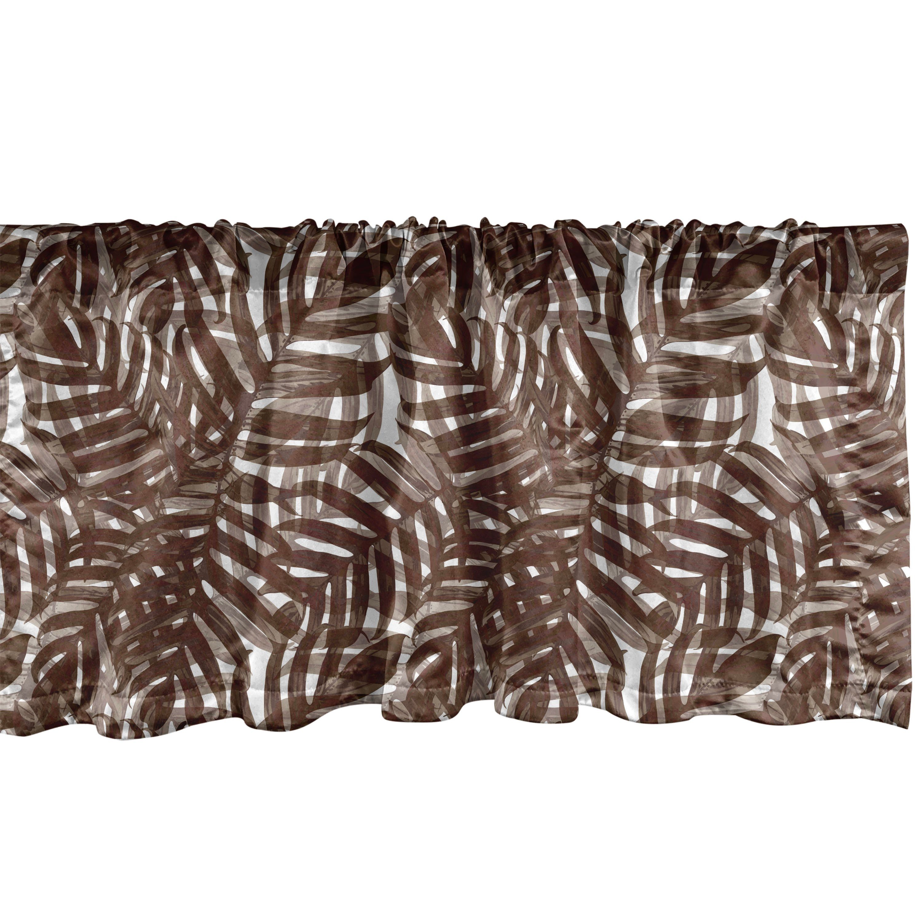 Microfaser, Schlafzimmer für Brown Vorhang Motiv Stangentasche, mit Tropisch Volant Abakuhaus, Dekor Küche Scheibengardine Exotische Blätter