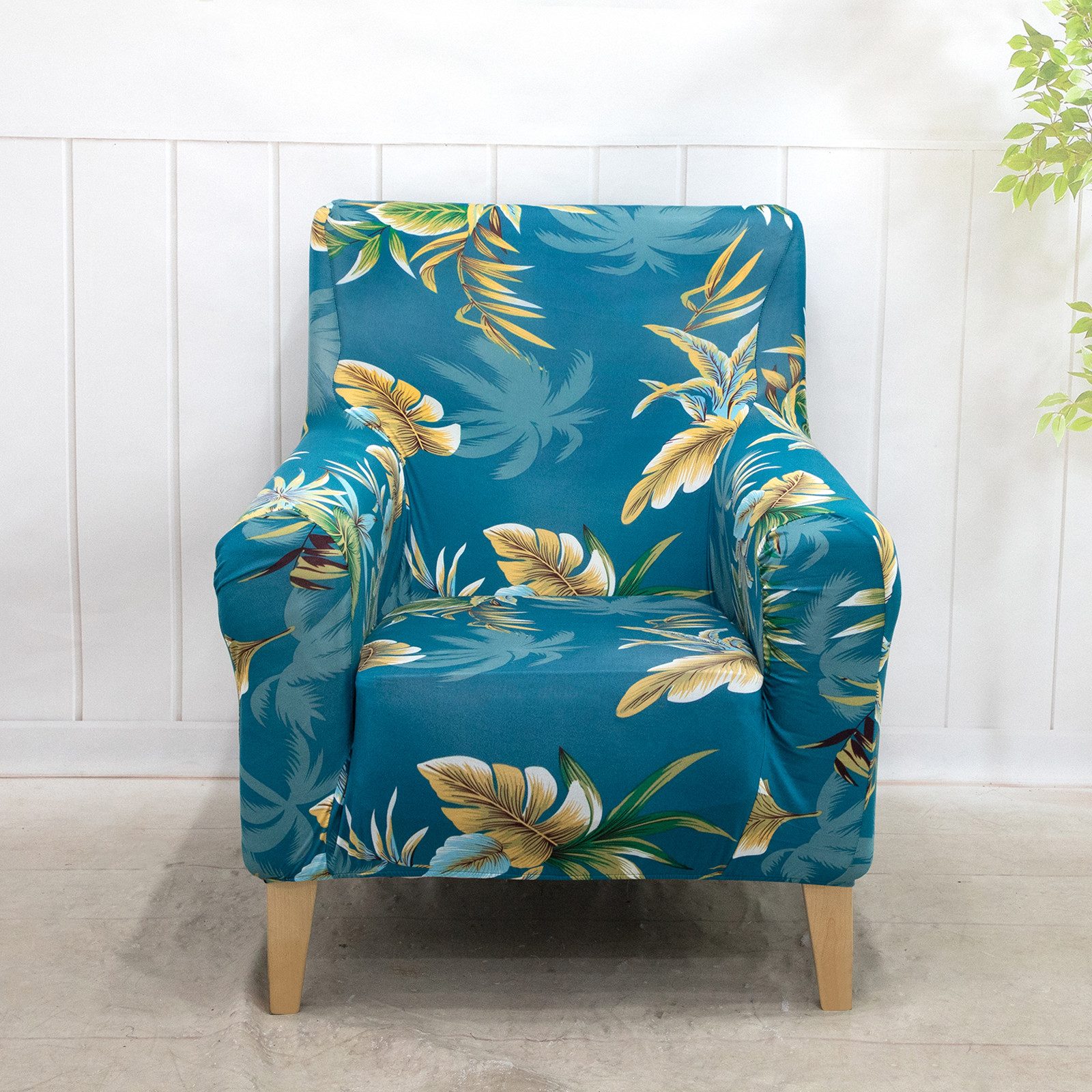 BTTO Sesselhusse Sofabezug Geblümt,Couchbezug 1 Sitzer,Sessel-Schutzhülle, Stretch Holz Arm Stuhl Abdeckung