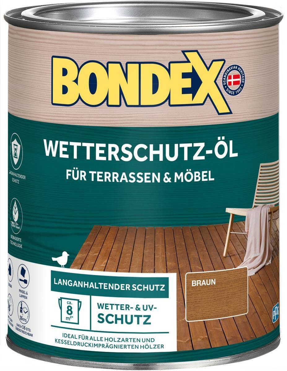 Wetterschutzfarbe Wetterschutz-Öl 0,75 L in Braun, matter UV-Schutz, extrem wasserabweis