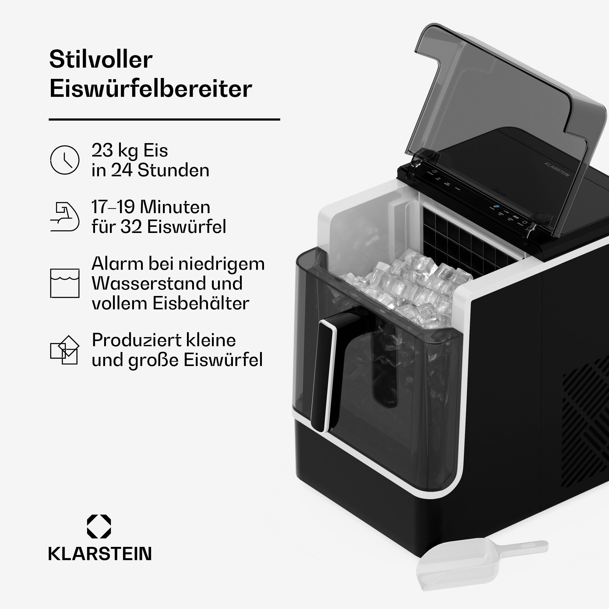 Klarstein Eiswürfelmaschine Ice Lux Eiswürfelbereiter, Edelstahl für Zuhause 23kg/Tag LED Display Touch 1,9 L Ice Maker – Bild 3 von 5