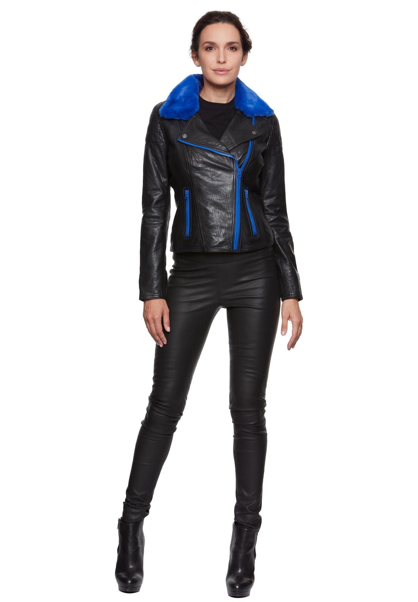 Jilani Lederjacke Alla / blau schwarz Damen Echtleder Lederjacke Lammnappa Jilani 