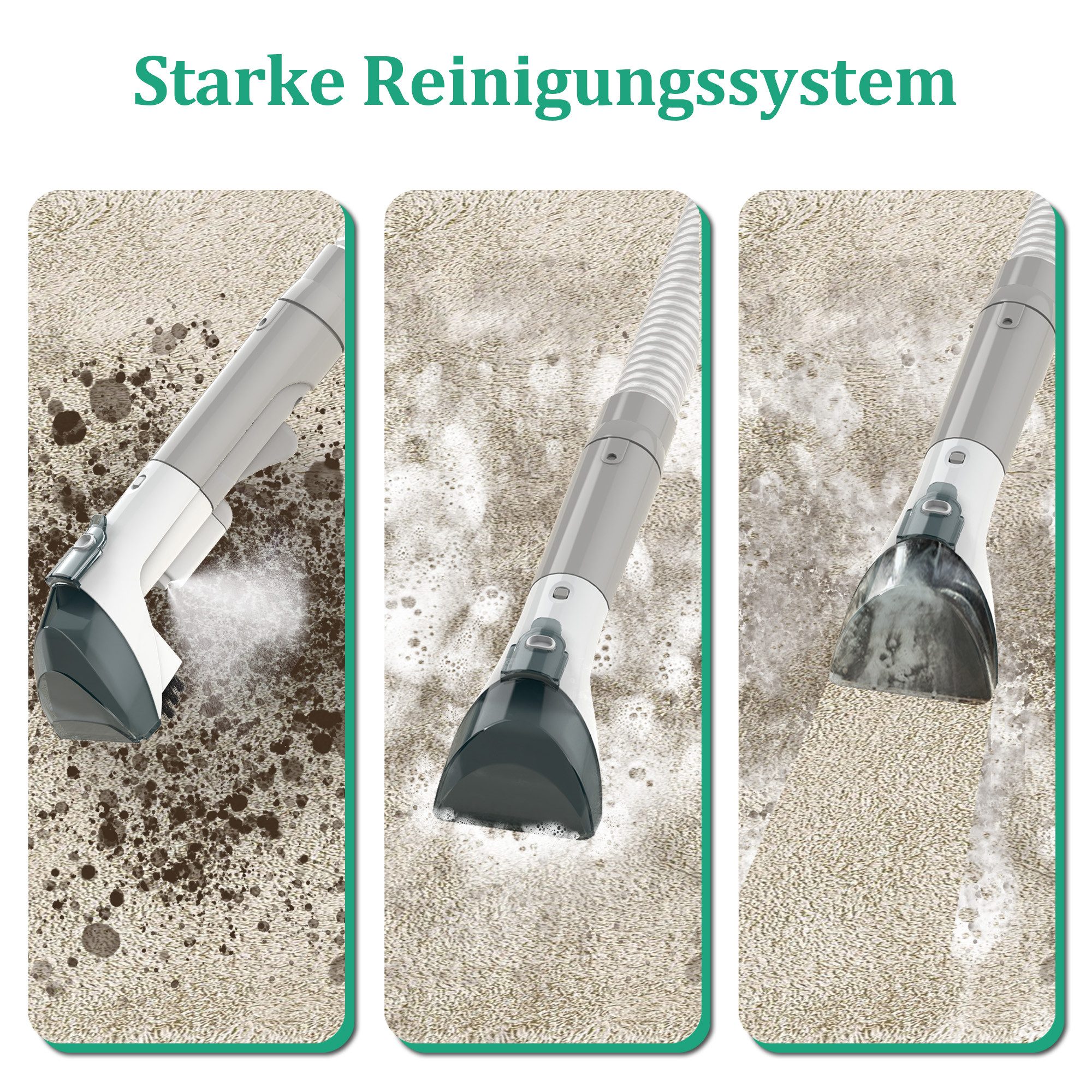 ibettertec Teppichreinigungsgerät Polsterreiniger Gerät, Geeignet für Sofas,Teppiche, 450W,11000Pa,1.8L