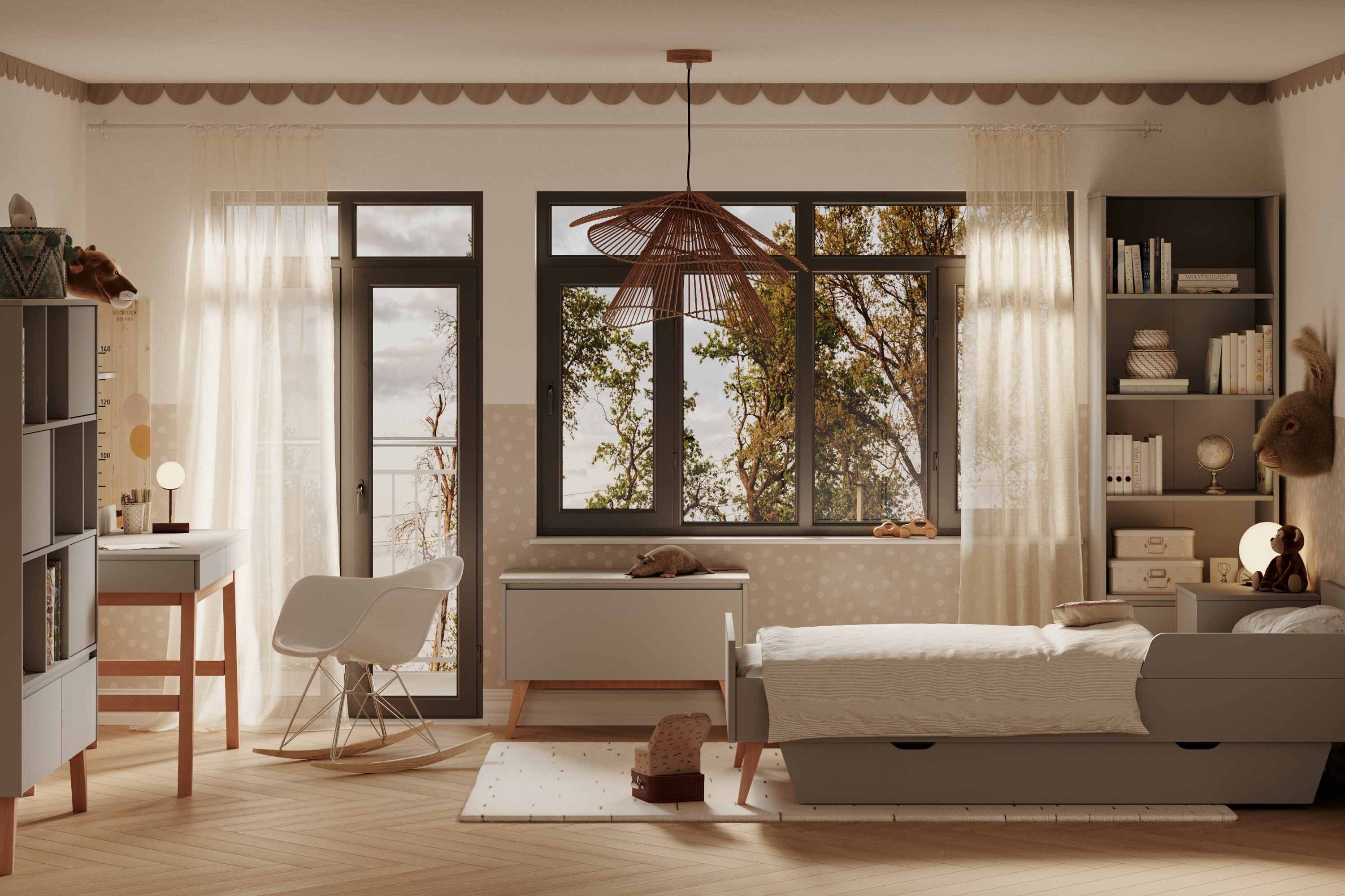 KONSIMO® Kleiderschrank DAMBI Kinderkleiderschrank, hergestellt in der EU, 4 Einlegeböden, mit Schublade