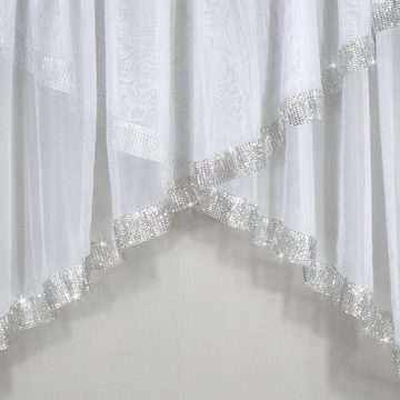 Gardine Fertiggardine Gardine transparent mit Zirkonia Silber 400x150cm, Flying, Glamour
