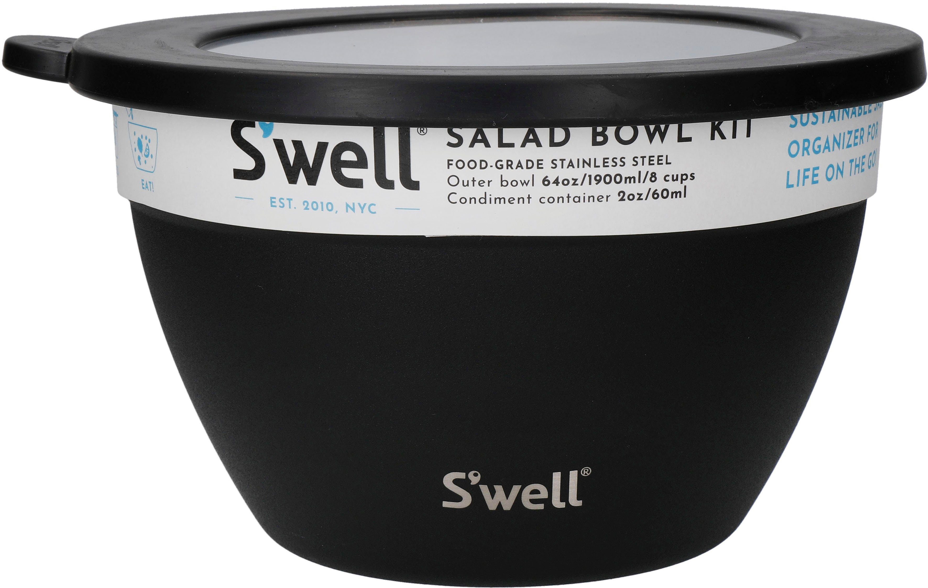 S'well Salatschüssel S'well Onyx Salad Bowl Kit, 1.9L, Edelstahl, (3-tlg), Therma-S'well®-Technologie, vakuumisolierten Außenschale
