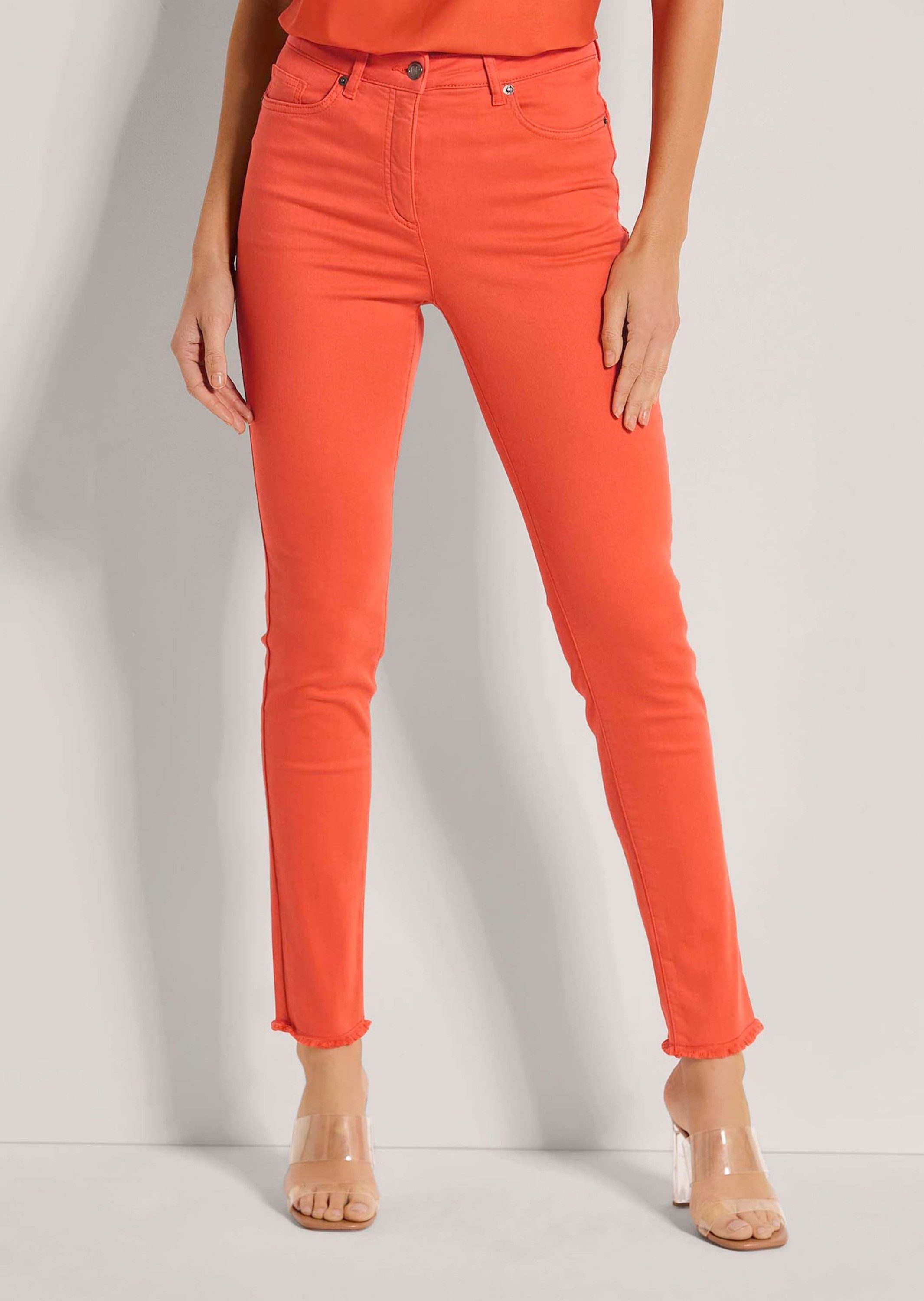 MADELEINE Gerade Jeans Mid Waist Skinny-Hose mit Fransen Fransenhose in sch günstig online kaufen