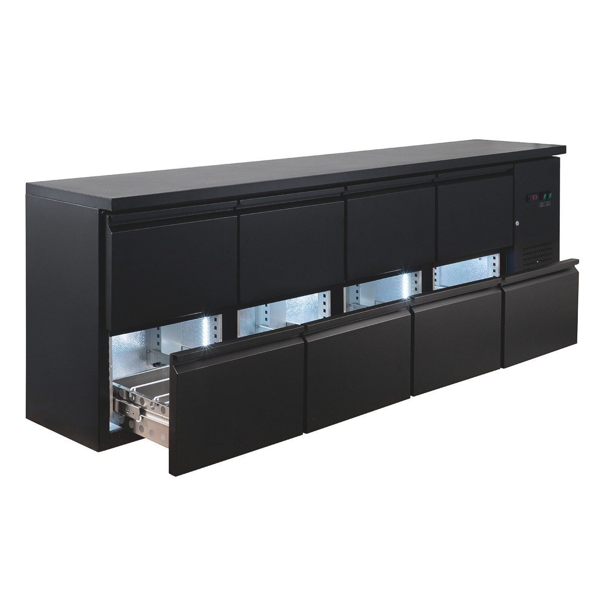 GastroHero Kühlschrank Kühlschrank Barkühltisch mit 8 Schubladen 254x52 cm Getränkekühltisch BKT-ECO0/8, 867 cm hoch, 254.2 cm breit