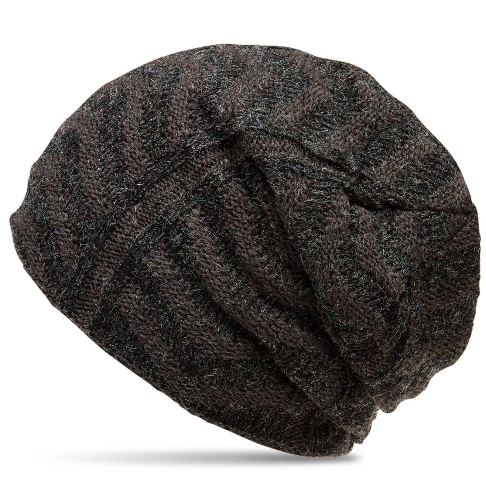 gefütterte stylischem Beanie Beanie Feinstrick Muster mit MU128 Caspar Flecht Mütze dunkelgrau