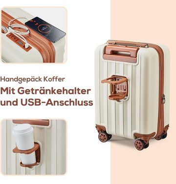 JOYWAY Kofferset Reisek Hartschale Handgepäck, 4 Rollen, mit USB-Anschluss und Getränkehalter 4 Rollen TSA-Schloss