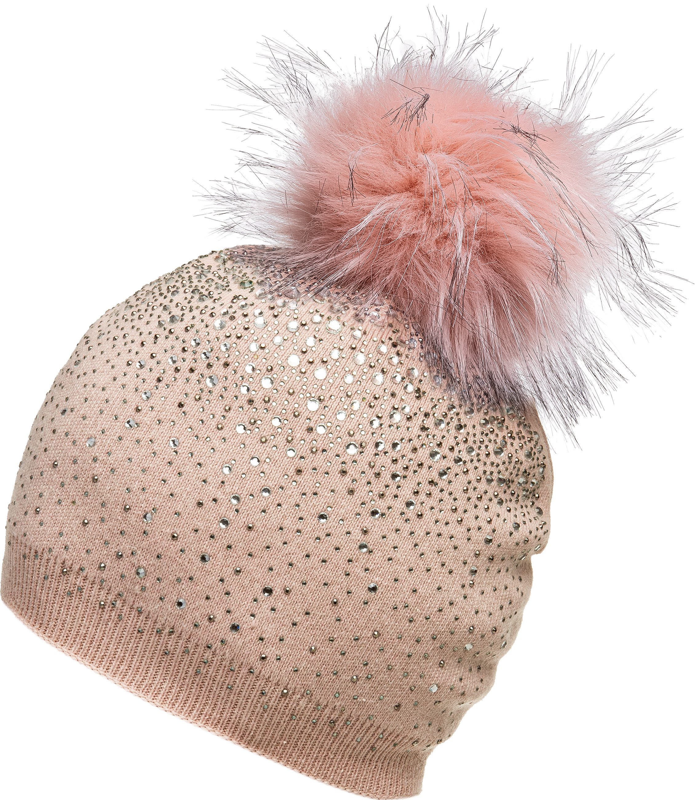 Caspar Bommelmütze MU188 Damen Fein Strick Glitzer Strass Winter Mütze mit Fellbommel