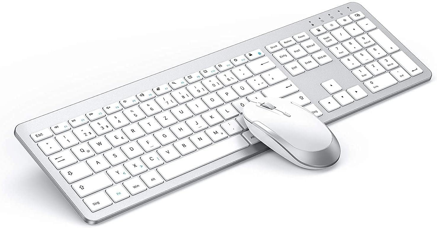 Seenda Ultra-Dünne Wiederaufladbare, Tastatur- und Maus-Set, Ergonomische mit Silikon Staubschutz für/Laptop/Smart TV QWERTZ Layout