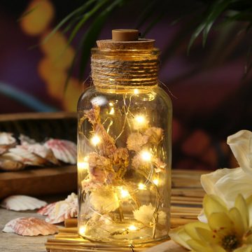 MARELIDA LED Dekolicht LED Dekoglas mit Trockenblumen Windlicht beleuchtet Leuchtglas, LED Classic