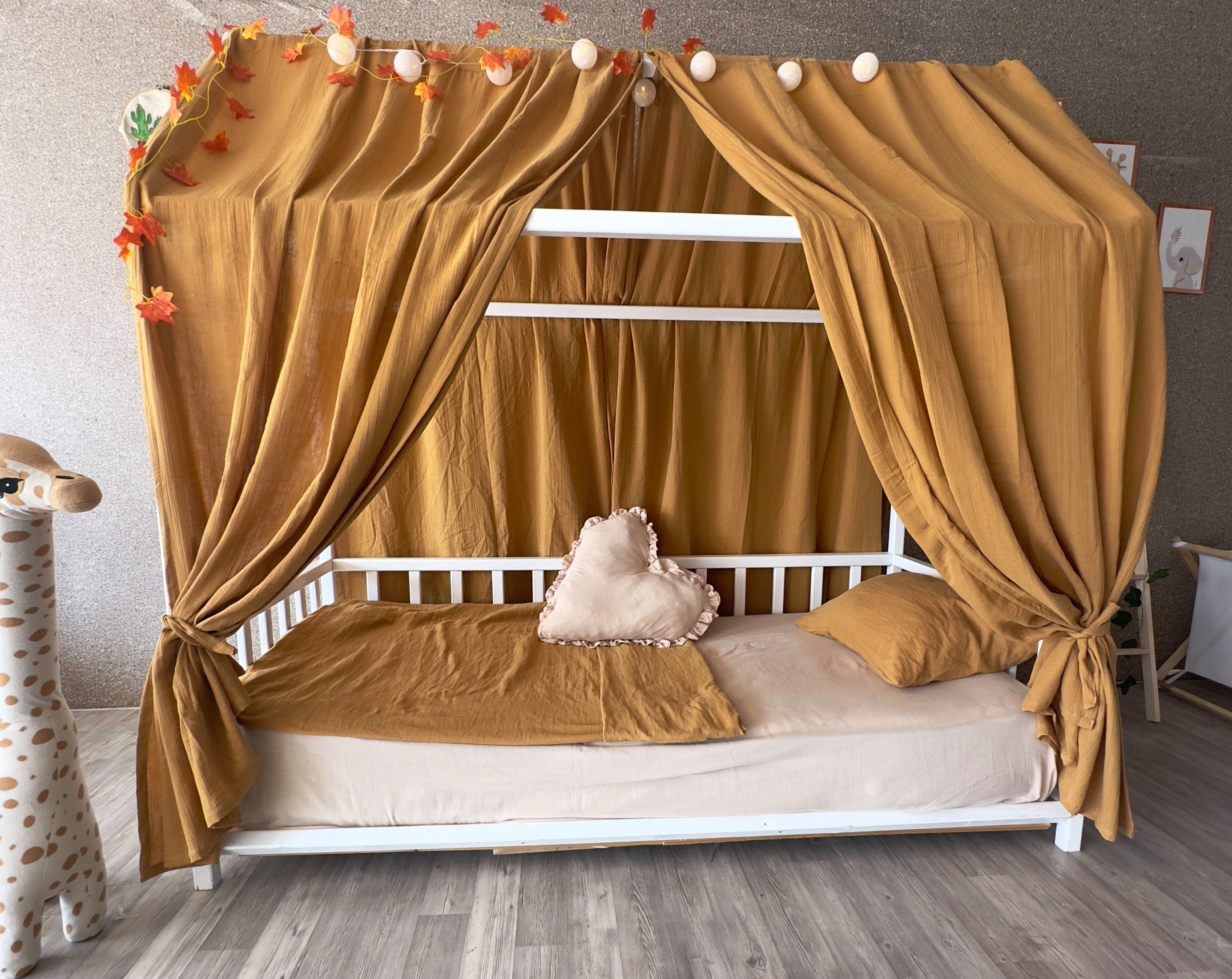 Betthimmel Betthimmel Camel Musselin Hausbett Kinderbett 320cm 360cm Montessori