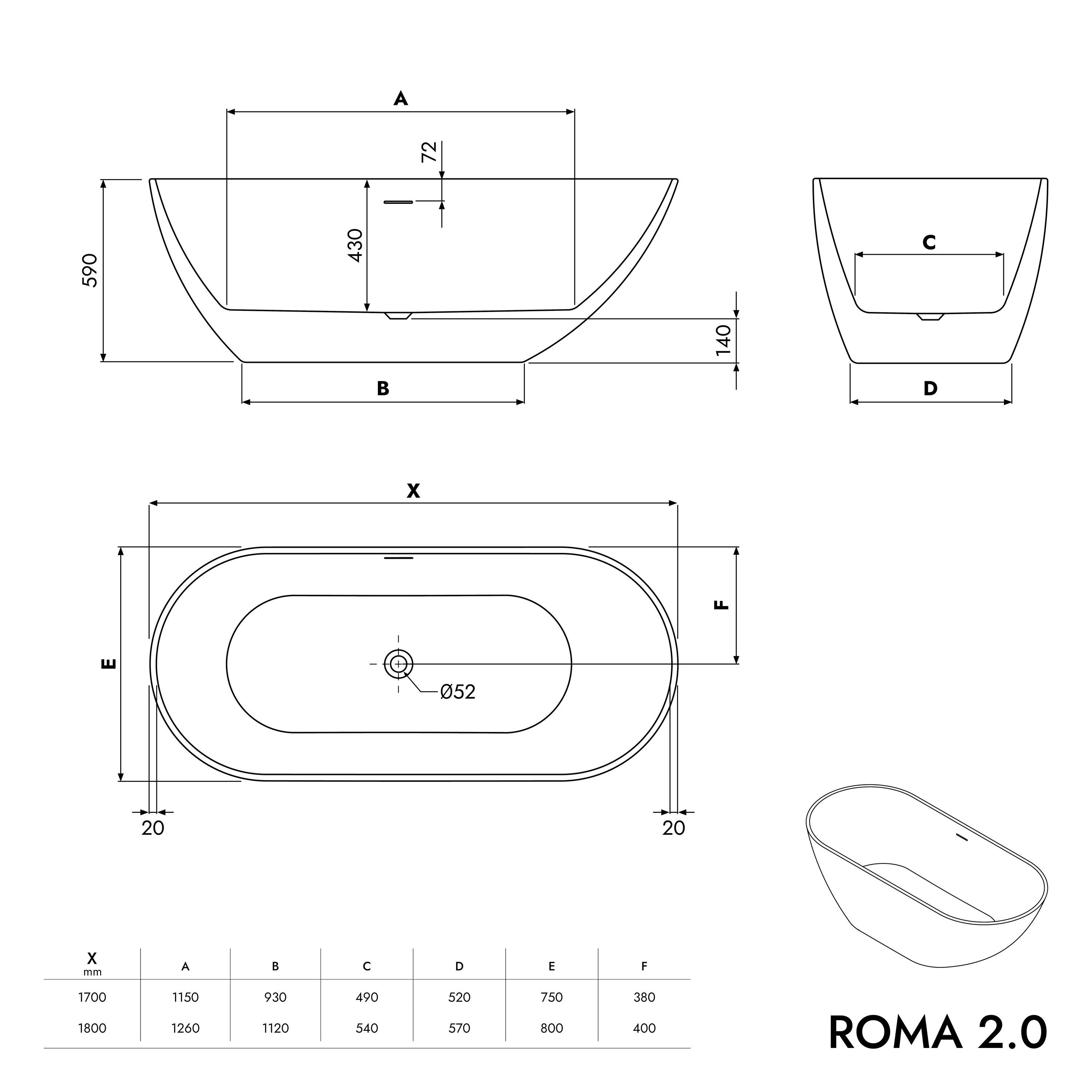 Badewanne ROMA 2.0