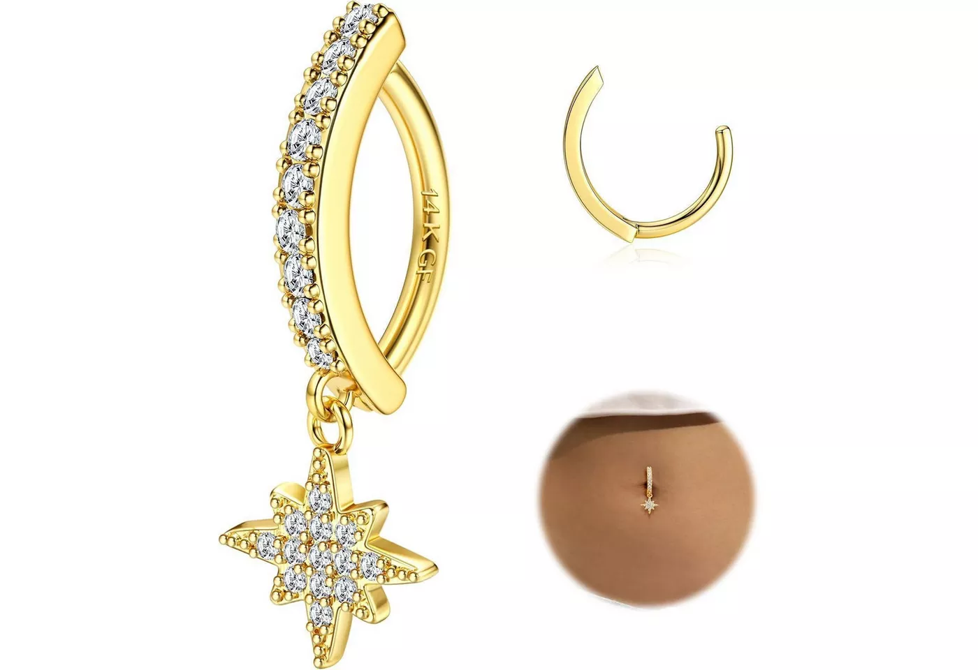 LuxusKollektion Bauchnabelpiercing Bauchnabelpiercing Gold Zirkonia Perle Chirurgenstahl 14G