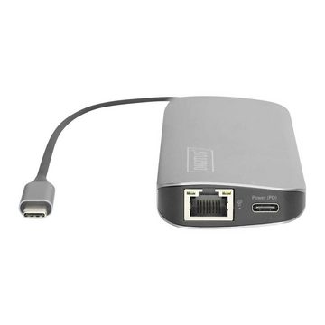 Digitus Laptop-Dockingstation 8-Port USB-C Dock, 2xUSB3.0, 1xRJ45, 2xHDMI, inkl. Ladefunktion, integrierter Kartenleser