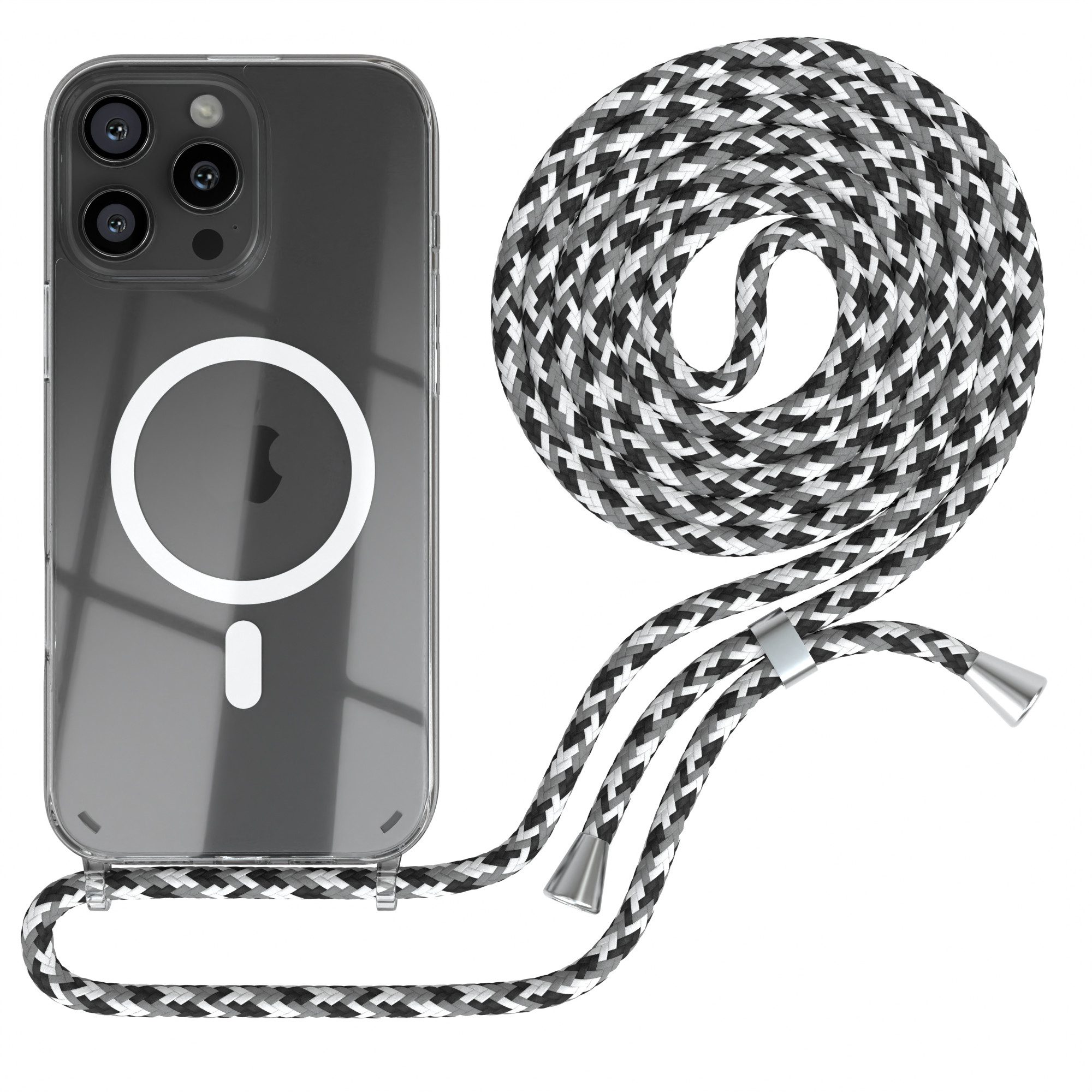 EAZY CASE Handykette mit Magsafe Hülle für Apple iPhone 16 Pro Max 6,9 Zoll, Magsafe Handykette Hülle mit Band Umhängtasche Schutzhülle Schwarz