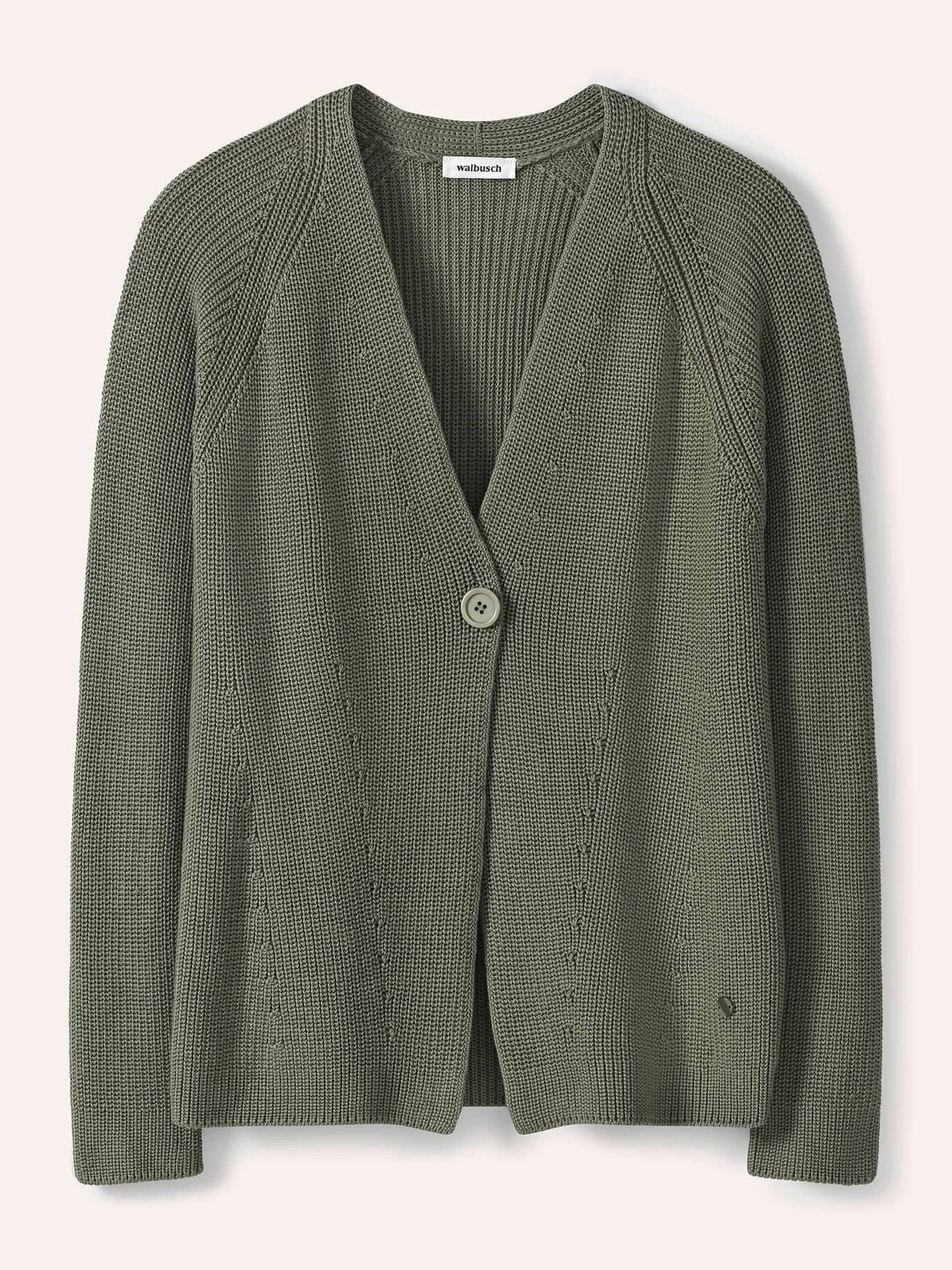 Walbusch Strickjacke Damen Strickjacke in Patentstrick V-Ausschnitt Langarm Baumwolle Cardigan mit großem Knopf, pflegeleicht & atmungsaktiv, Länge 62 cm