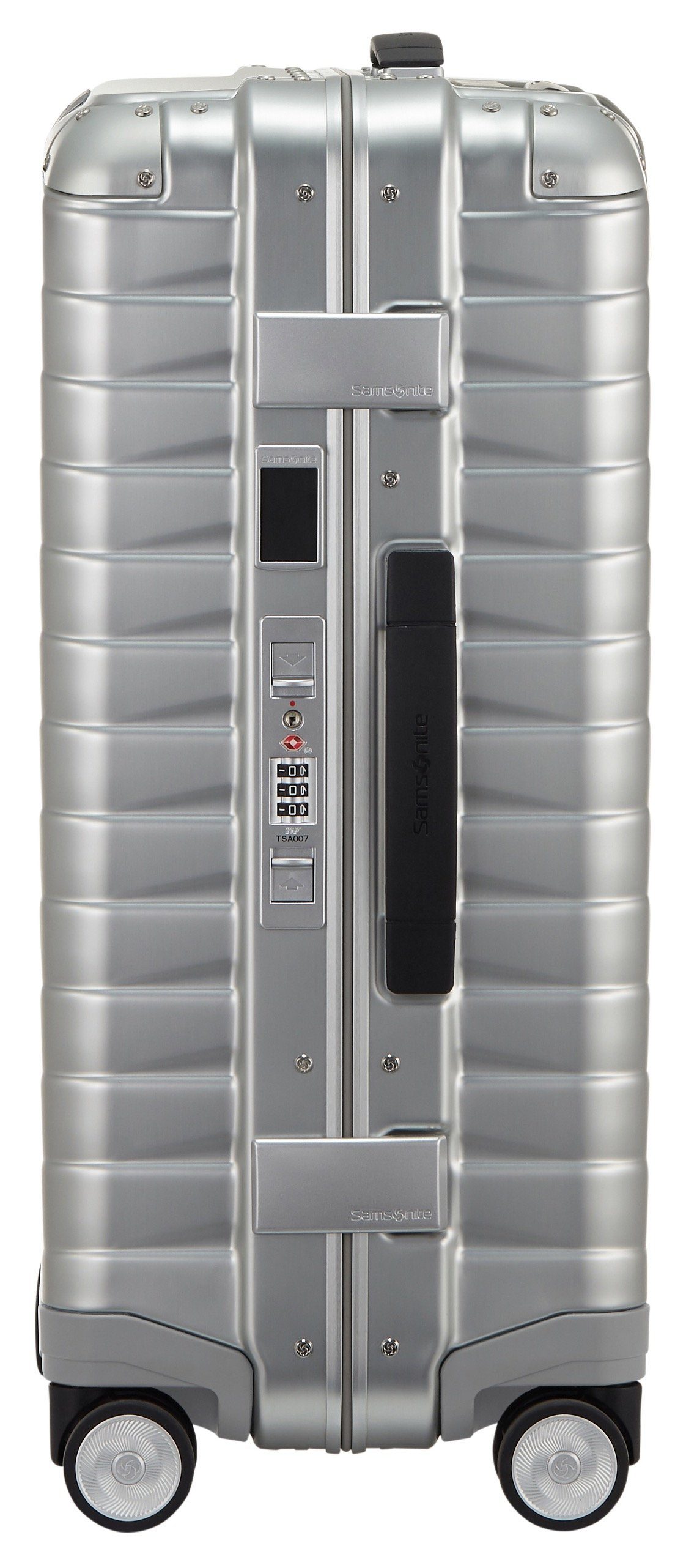 Samsonite Hartschalen-Trolley PROXIS ALU, verschiedene Größen, 4 Rollen, aus Aluminium, mit Kreuzspanngurt, mit integriertem Namensschild