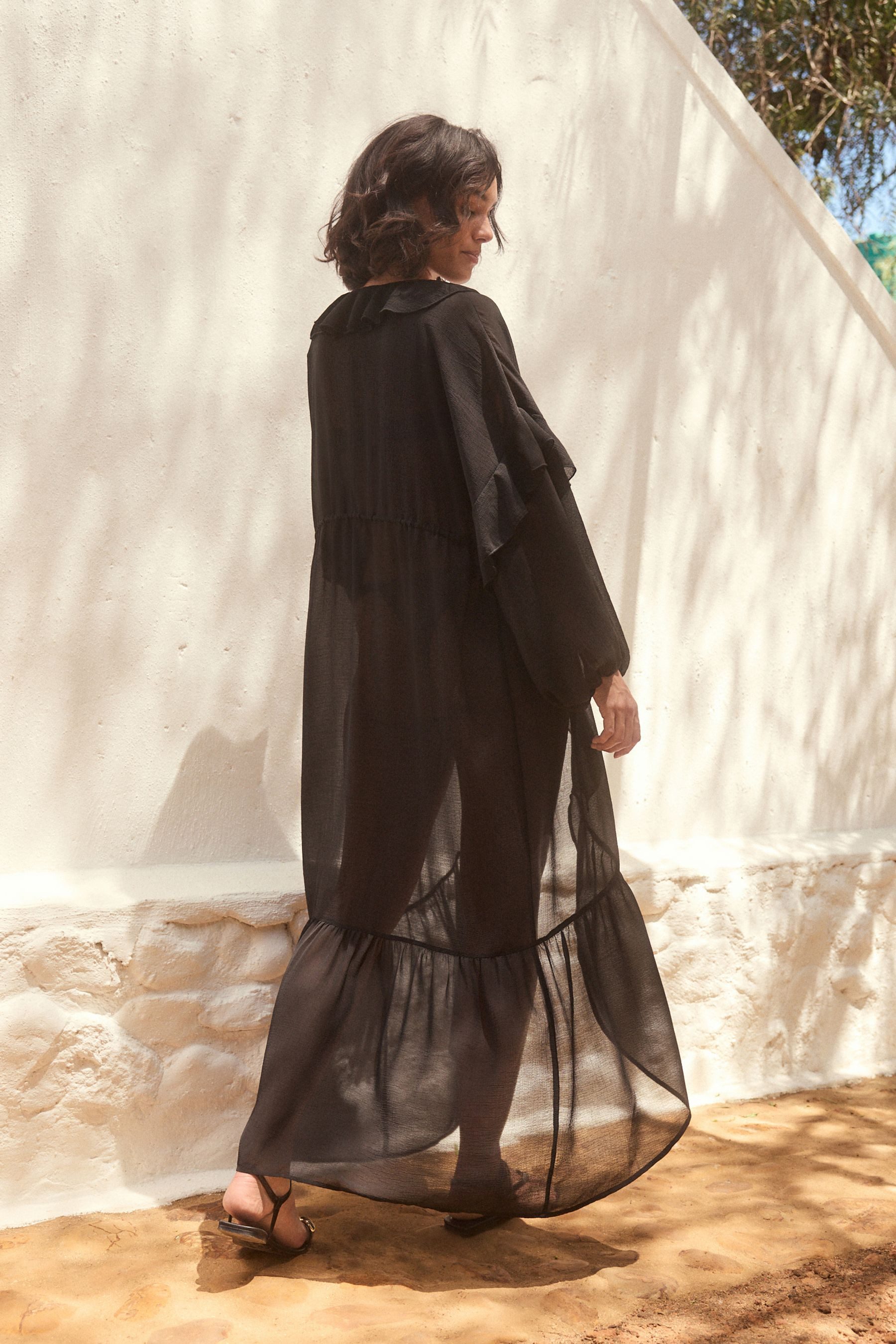 Next Strandshirt Transparenter, gerüschter Maxi-Überwurf (1-tlg) günstig online kaufen