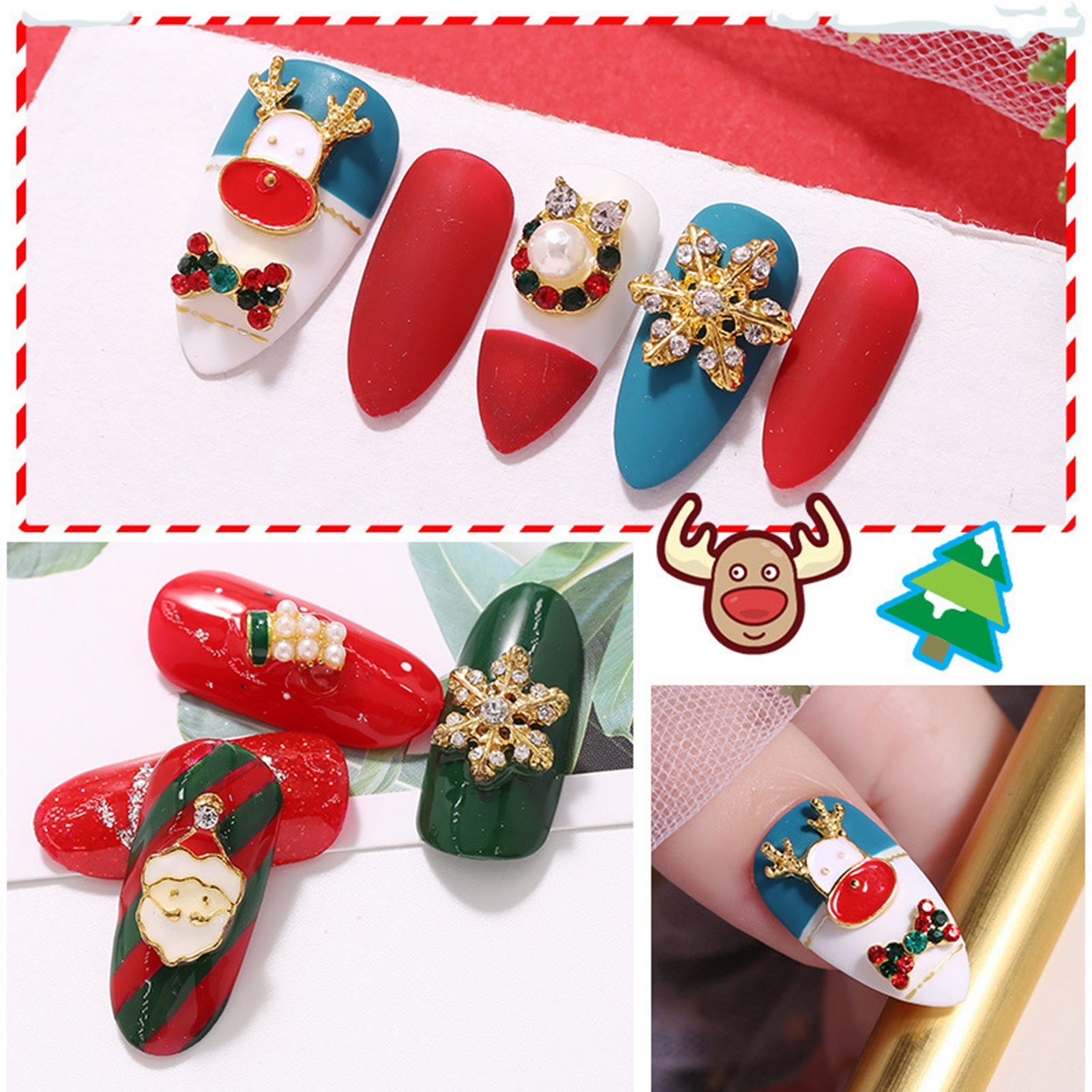 Maniküre Nageldesign Weihnachten Nagelaufkleber, für DIY Frauen Rutaqian Kunst Nagelkunst für Salon Zubehör 3D Nagelsticker Weihnachts Dekoration Dekor, Nagel