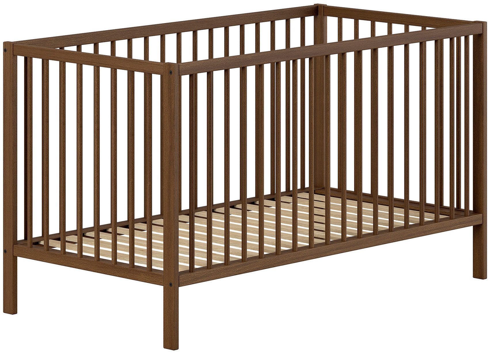 Vipack Babybett DINO, ideal für Ihr Kinderzimmer, Made in Europe, Buche massiv, 70/140cm, 3-fach höhenverstellbar, umbaubar, Buche Nussbaumfarbig