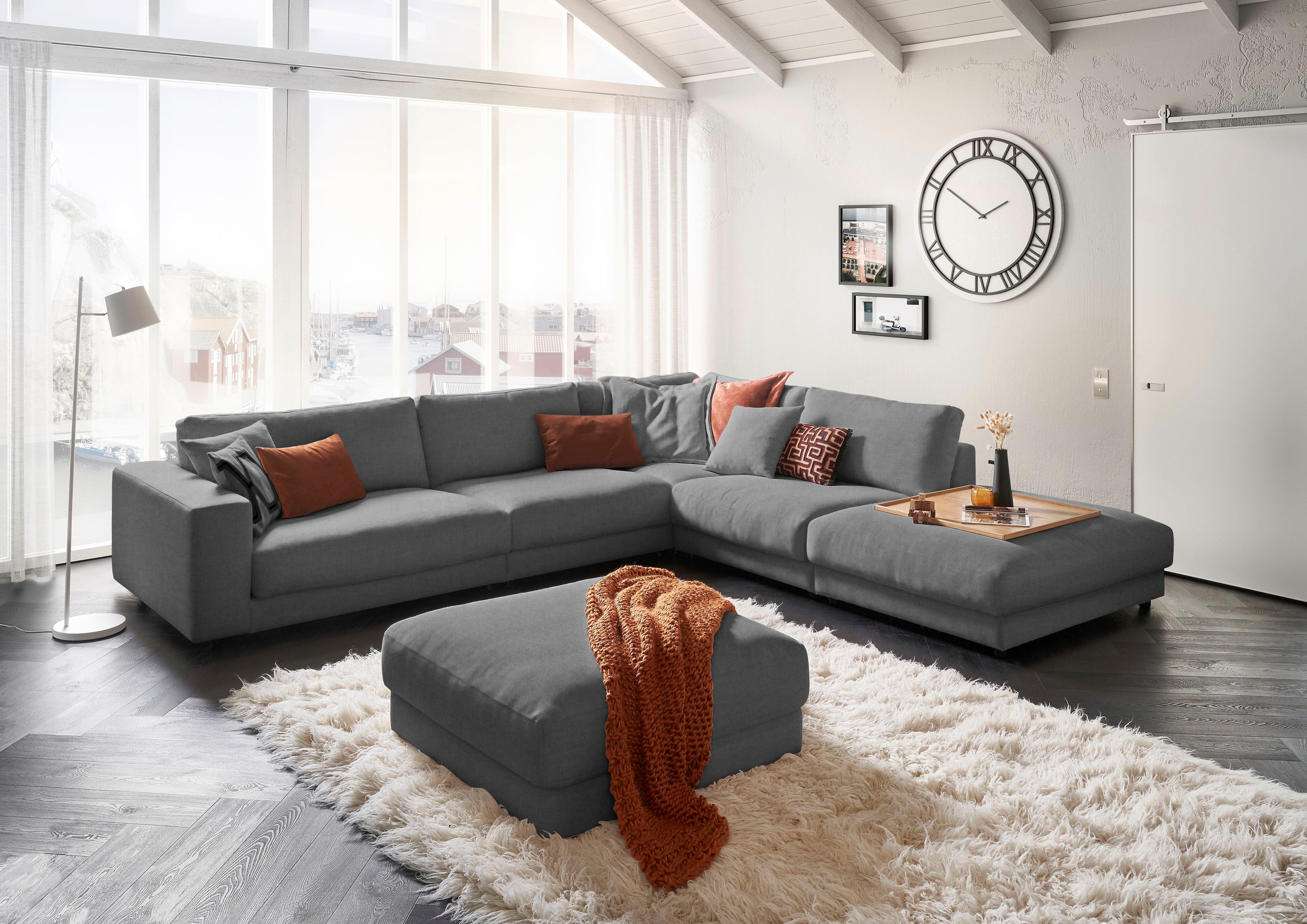 3C Candy Ecksofa Enisa II, bequem und komfortabel, großes Familiensofa, L-Form, incl. 3 Flatterkissen, wahlweise mit Flecken-Schutz-Bezug Easy care