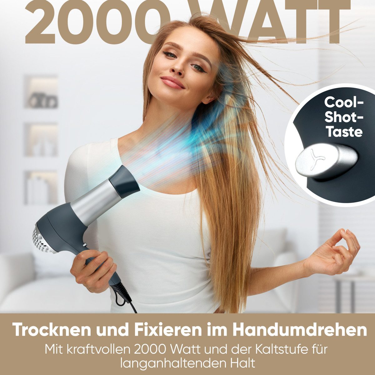 CLATRONIC Haartrockner HTD 3055, Haartrockner mit Diffusor und Formdüse, 2000W