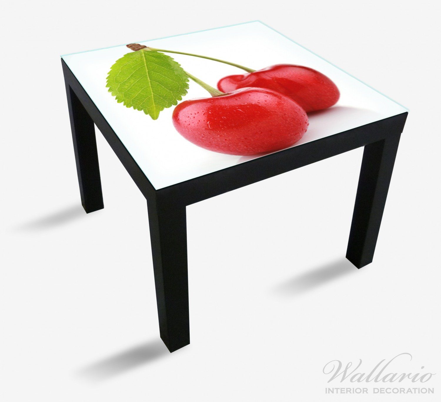 Wallario Tischplatte Saftige Süß-Kirschen mit Blatt geeignet Tisch grünem für St), Ikea (1 Lack