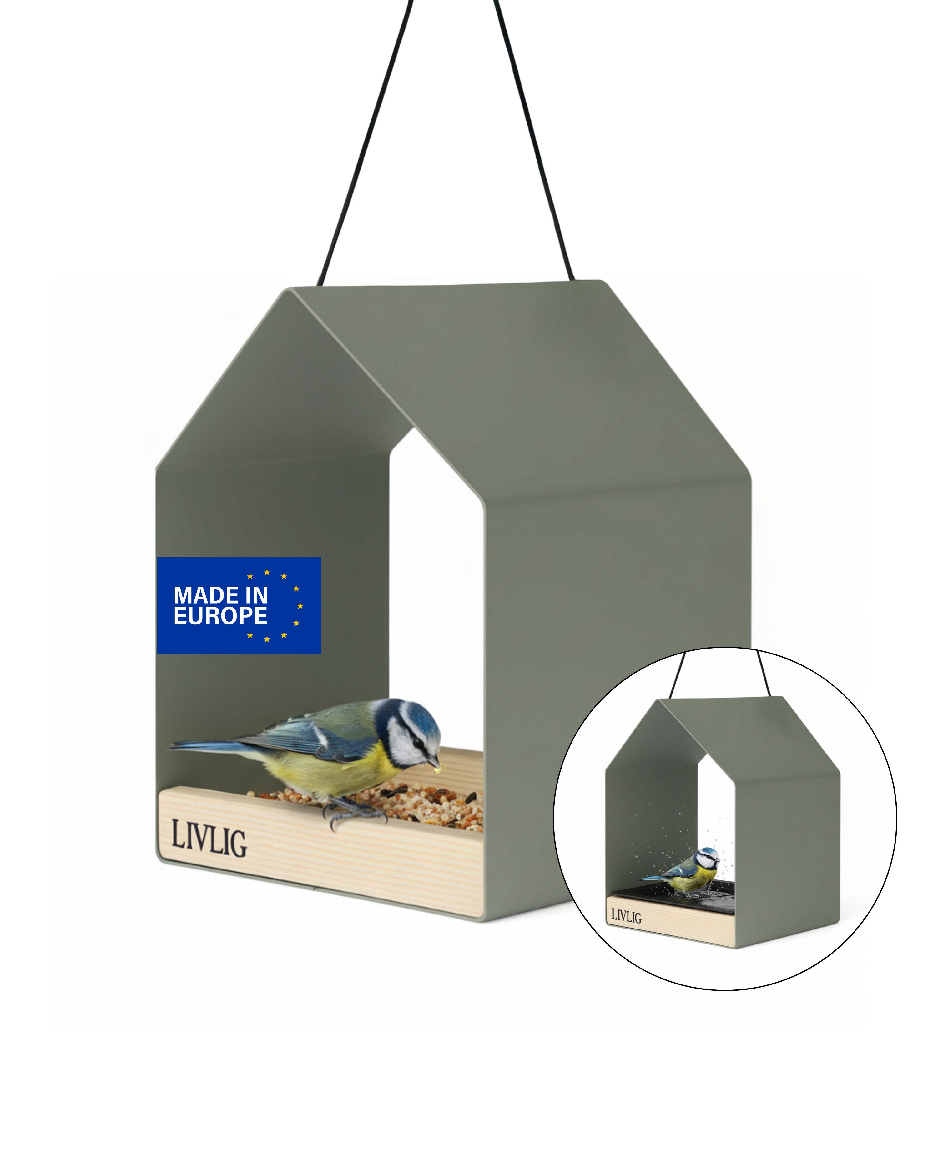 LIVLIG Vogelhaus Modernes Vogelfutterhaus, Vogelhaus zum Aufhängen aus Metall, Vogelfutterhaus & Vogeltränke zum Aufhängen oder Hinstellen