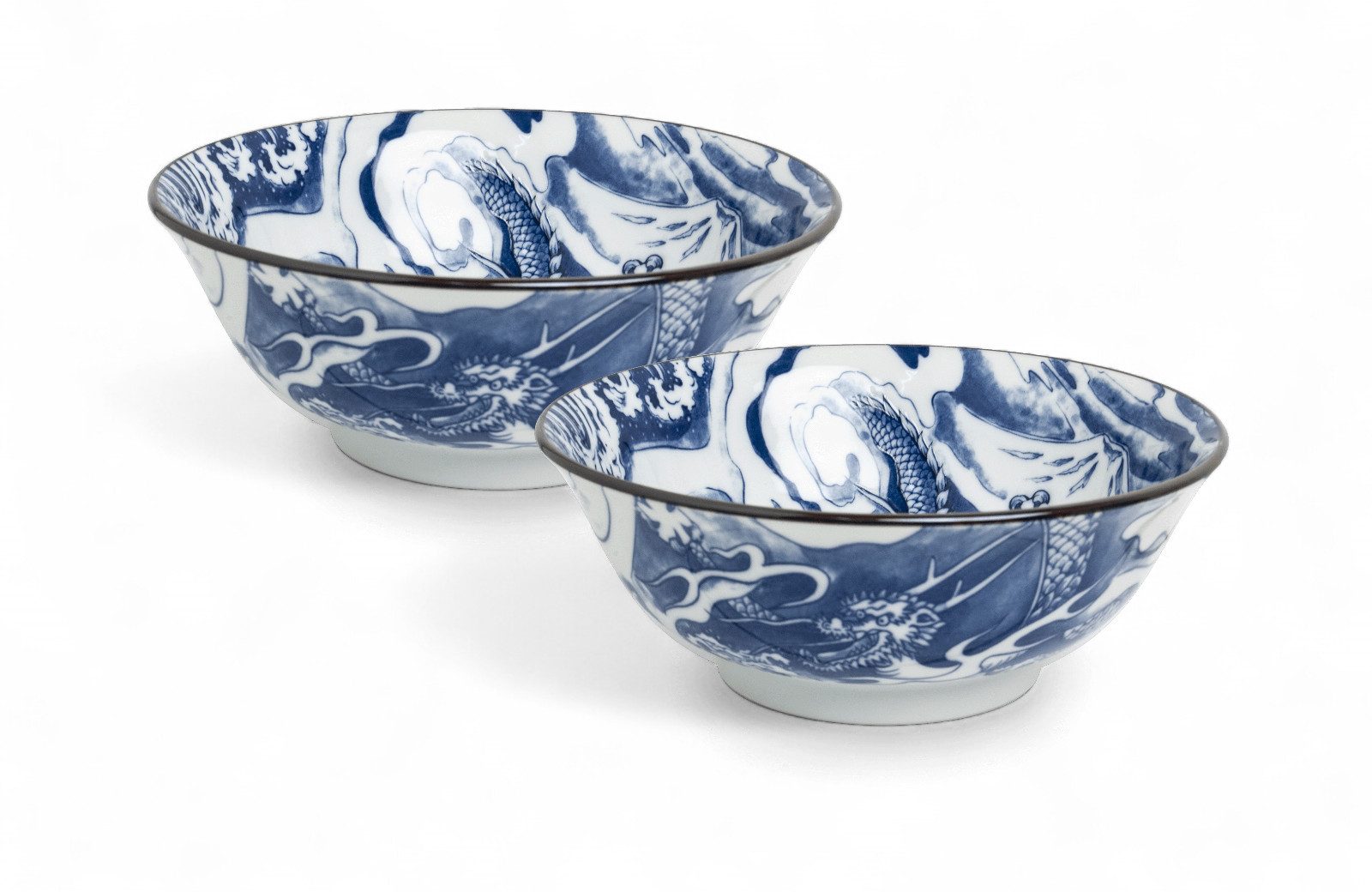 WestCraft Servierschüssel Japan-Bowls ASIATICA, Drachengott Edition, Porzellan-Schalen, 20,5 cm, Porzellan, Hochwertig, asiatische Ramen-, Reis-, Nudel-, Udon-, Suppen-Schüssel
