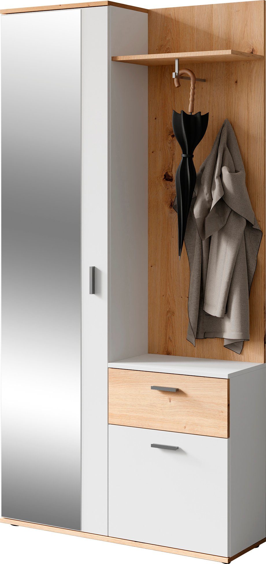 byLIVING Kompaktgarderobe Jakob mit großem Spiegel und Ablage, Breite 97 cm Artisan Eiche/weiß | Kompaktgarderoben