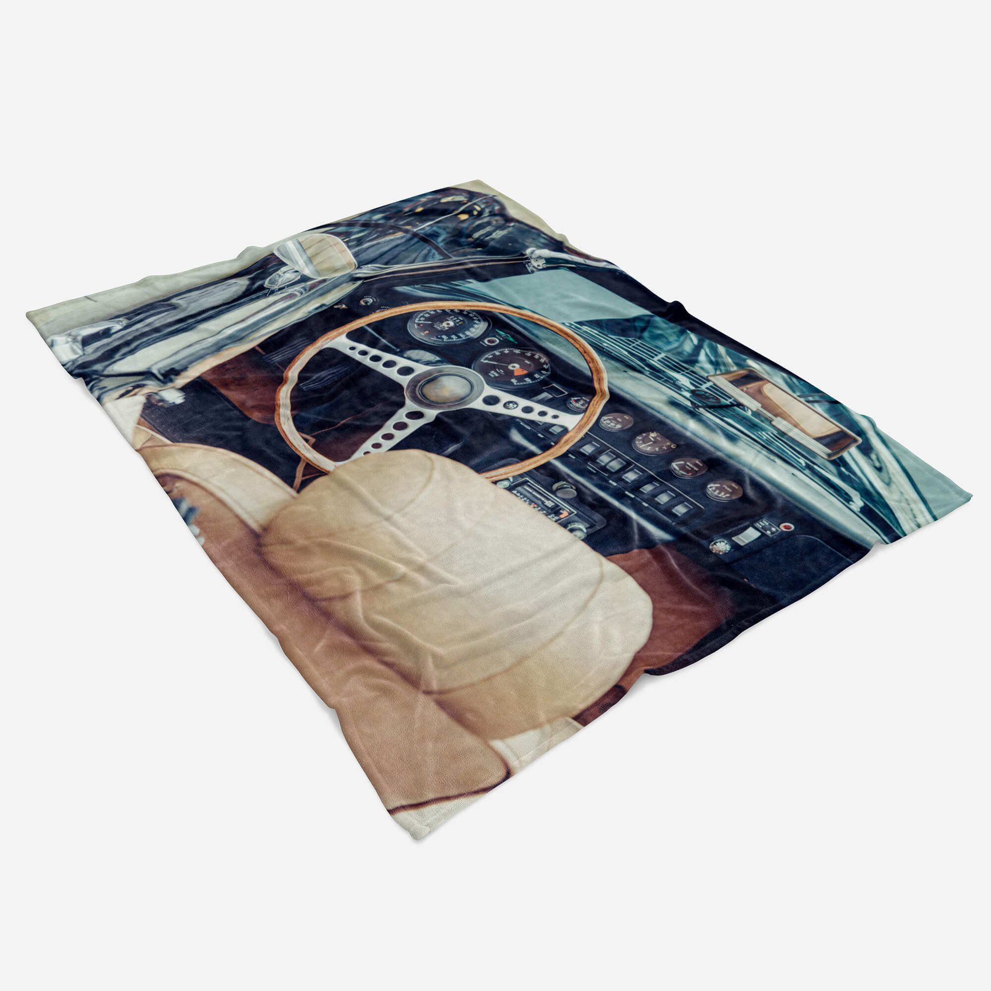 Sinus Art Handtücher Handtuch Baumwolle-Polyester-Mix Strandhandtuch Auto mit Saunatuch Fotomotiv Oldtimer Inne, (1-St), Kuscheldecke Handtuch