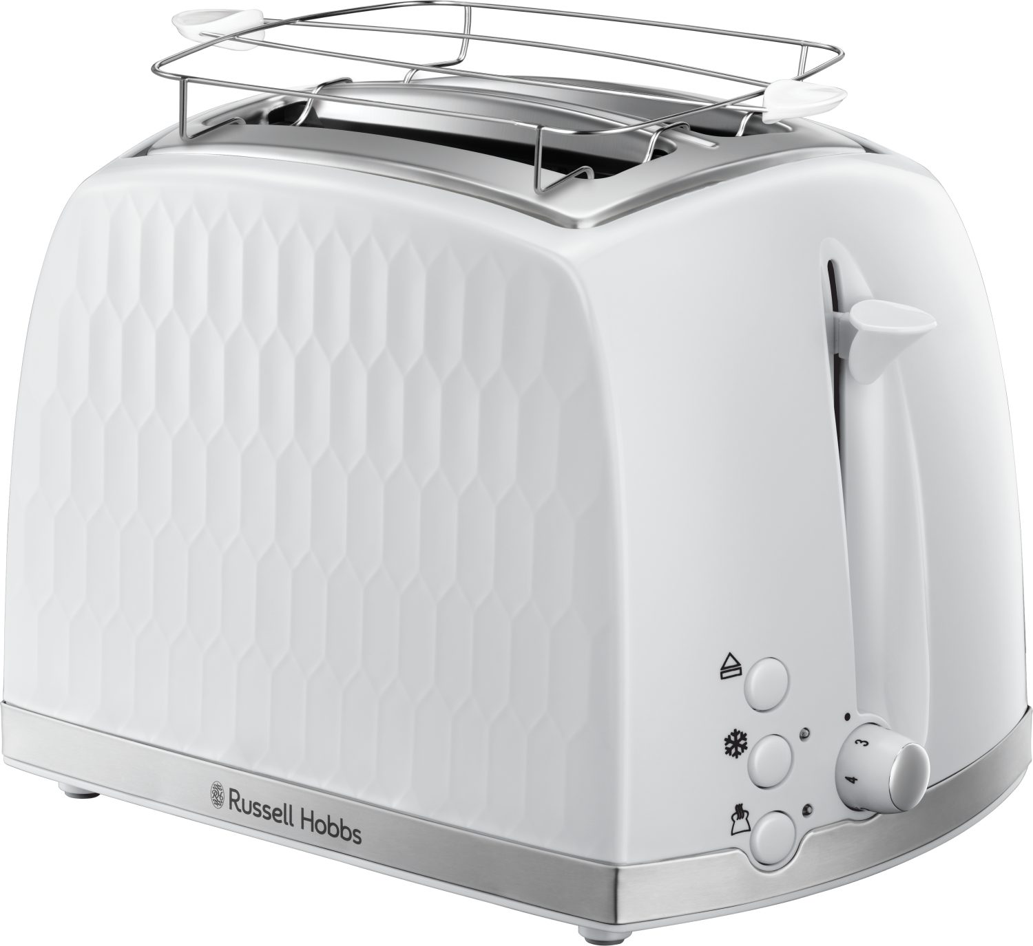 RUSSELL HOBBS Toaster 26060-56 Honeycomb, 2 kurze Schlitze, für 2 Scheiben, 850 W, Brötchenaufsatz, Auftaufunktion, Aufwärmfunktion
