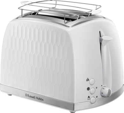 RUSSELL HOBBS Toaster 26060-56 Honeycomb, 2 kurze Schlitze, für 2 Scheiben, 850 W, 2 Scheiben, 850W, Edelstahl, Brötchenaufsatz, Auftaufunktion, Aufwärmfunktion
