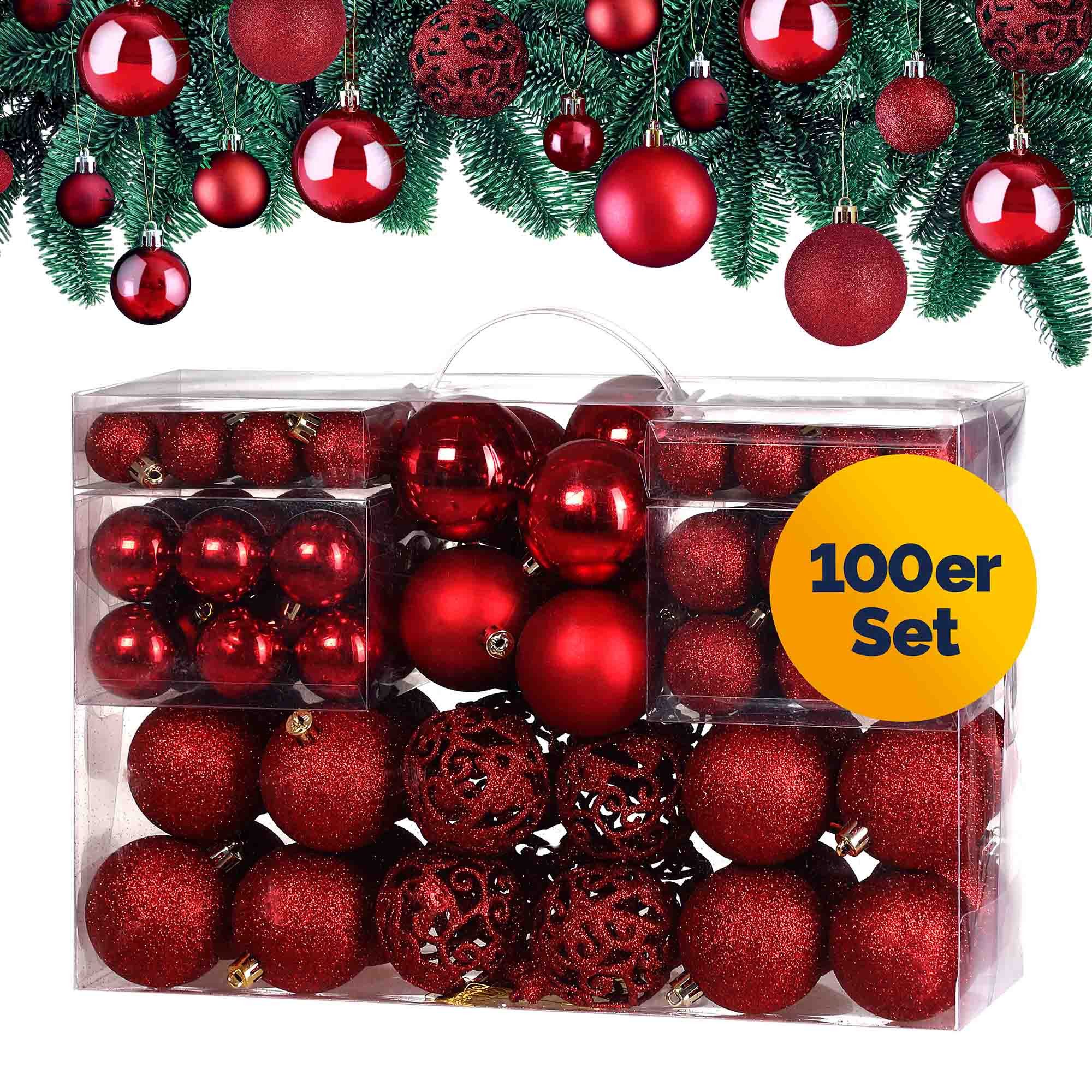 Deuba Weihnachtsbaumkugel (100 St), Weihnachtskugeln 100er Set Weihnachtsdeko matt glänzend glitzer