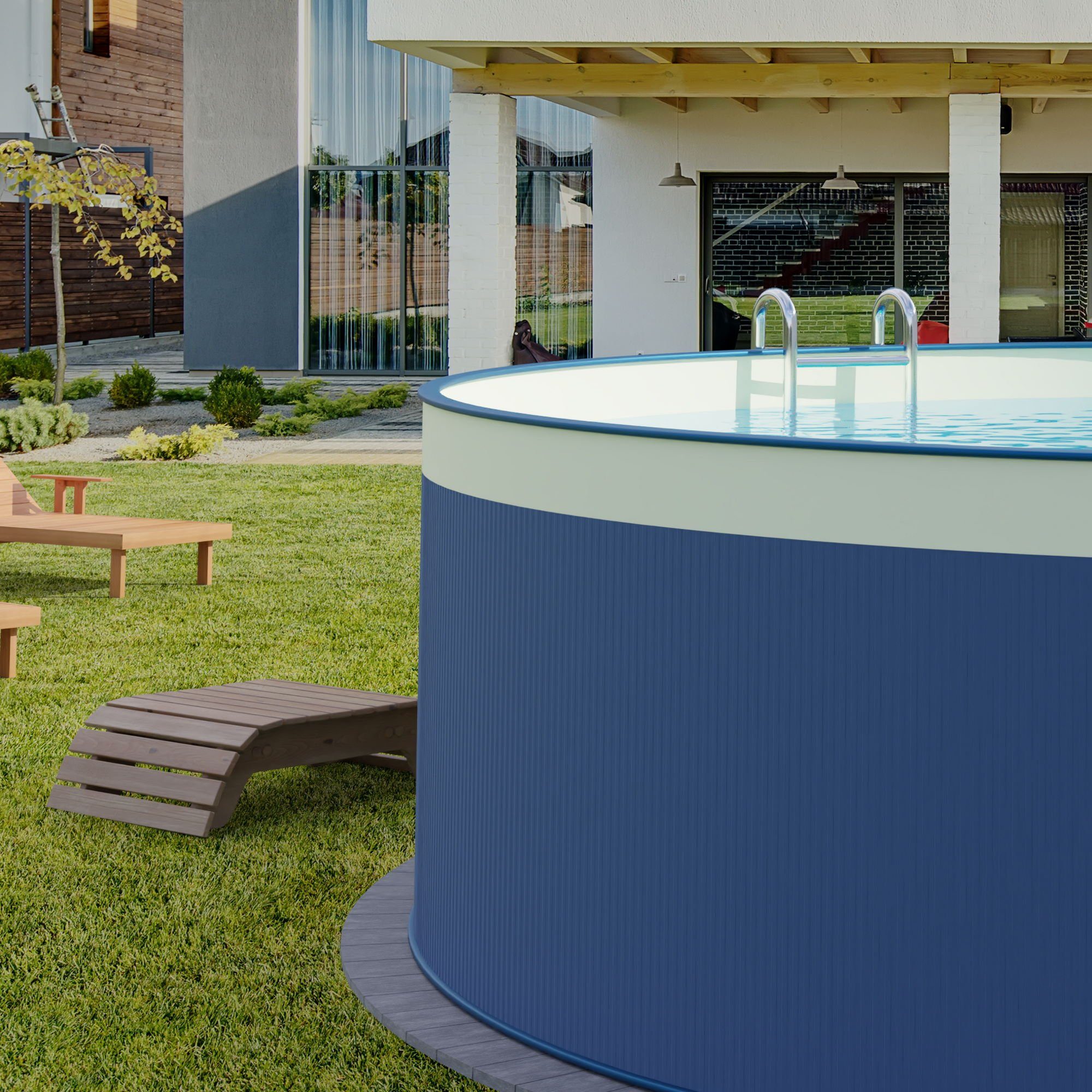 Planet Pool Rundpool Stahlwandpool rund Größe wählbar, 90 cm tief, Stah (Einzelbecken, 1-tlg), verzinkte Stahlwand