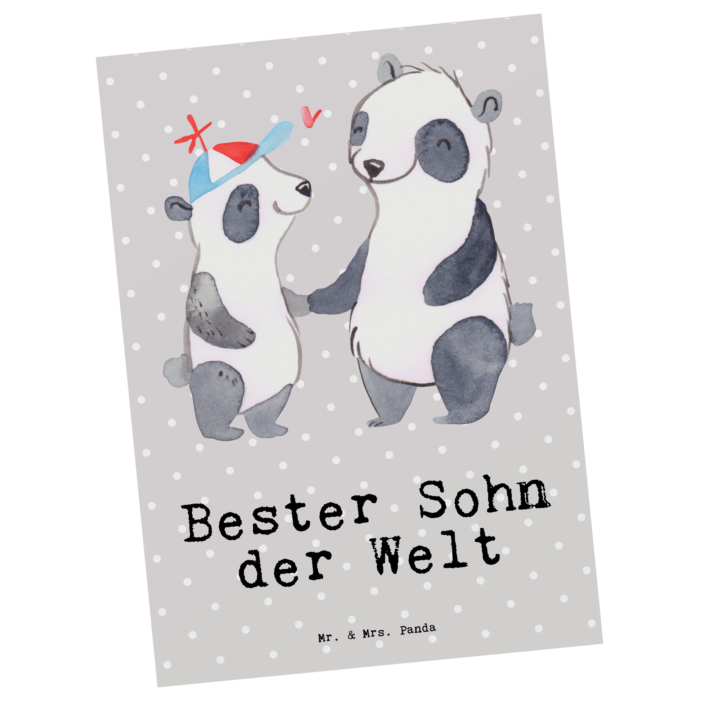 Mr. & Mrs. Panda Postkarte Panda Bester Sohn der Welt - Grau Pastell - Geschenk, Geburtstag, Ein