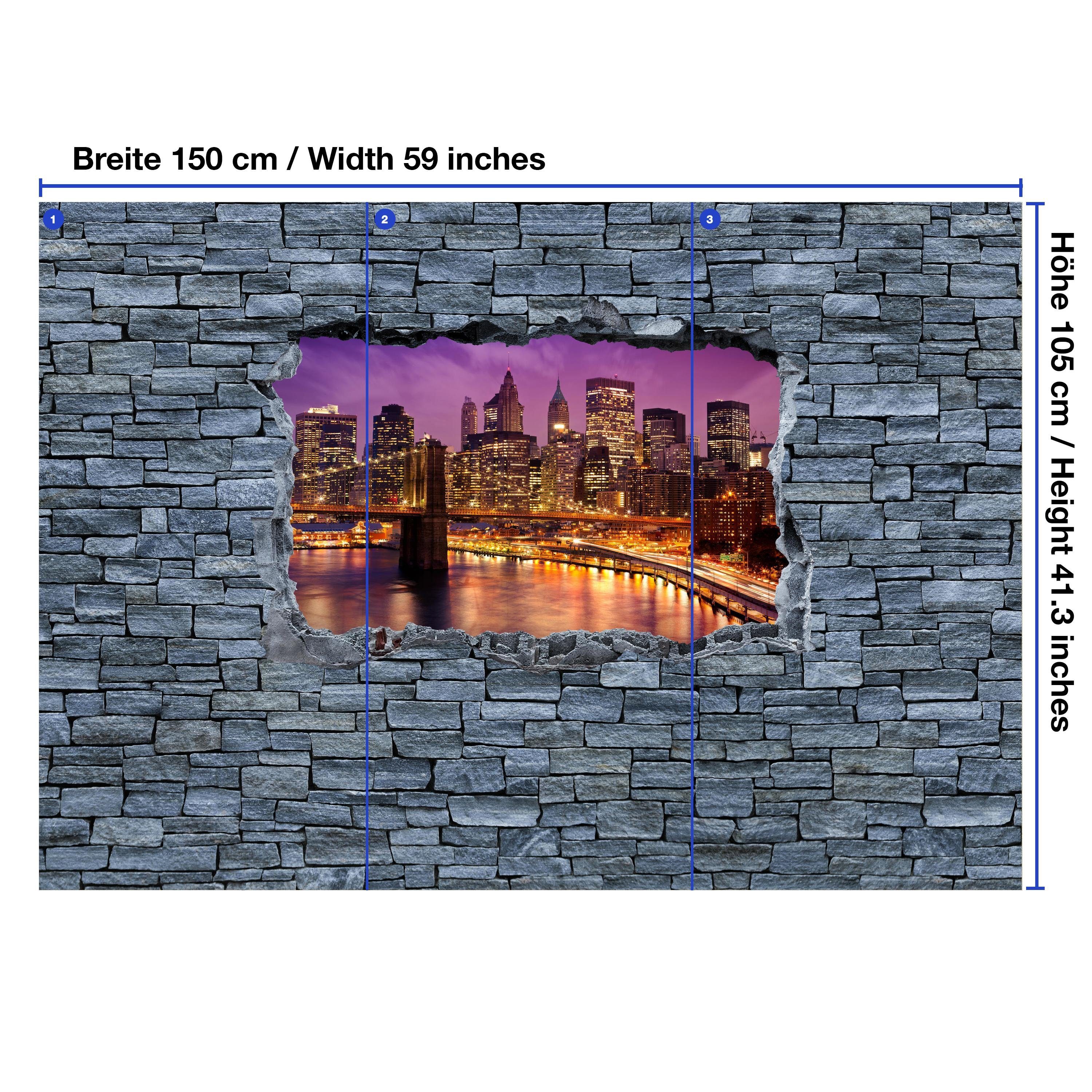 wandmotiv24 Fototapete 3D Optik Manhattan New Motivtapete, bei Vliestapete York - Nacht, matt, Wandtapete, glatt