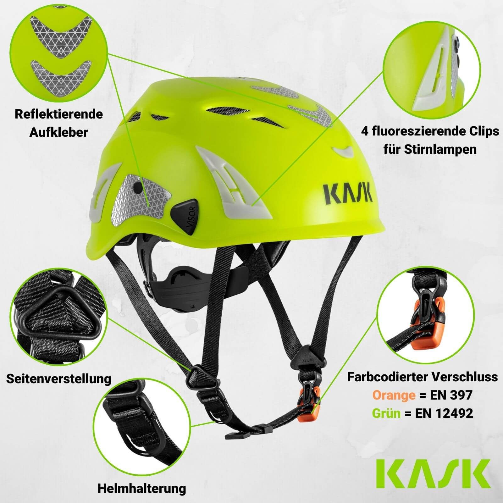 Kask Schutzhelm Bergsteigerhelm, Industriekletterhelm Plasma HI VIZ - Reflexstreifen