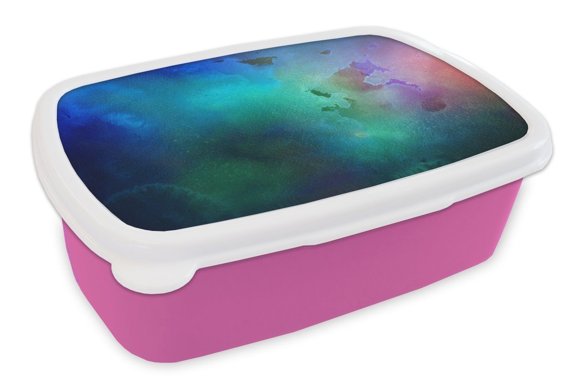 MuchoWow Lunchbox Aquarell - Blau - Grün - Rot, Kunststoff, (2-tlg), Brotbox für Erwachsene, Brotdose Kinder, Snackbox, Mädchen, Kunststoff rosa